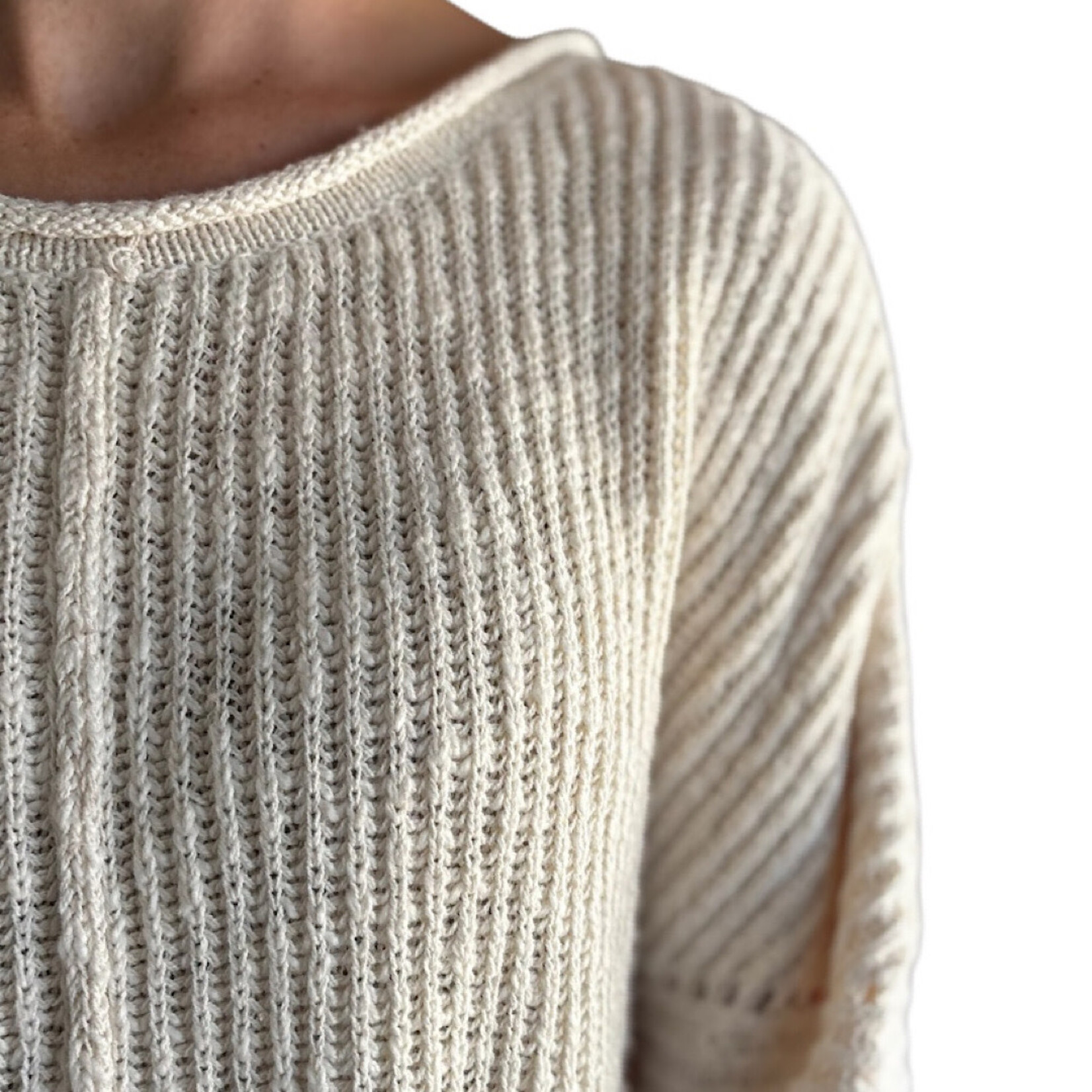 Cream Ribbed Drop Sleeve Sweater
