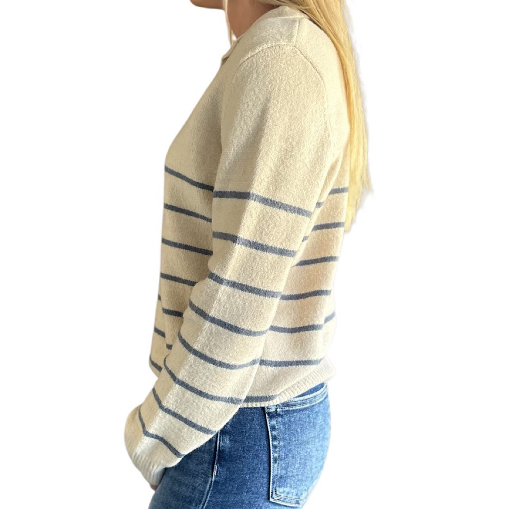 Blue Collared Stripe Sweater Top