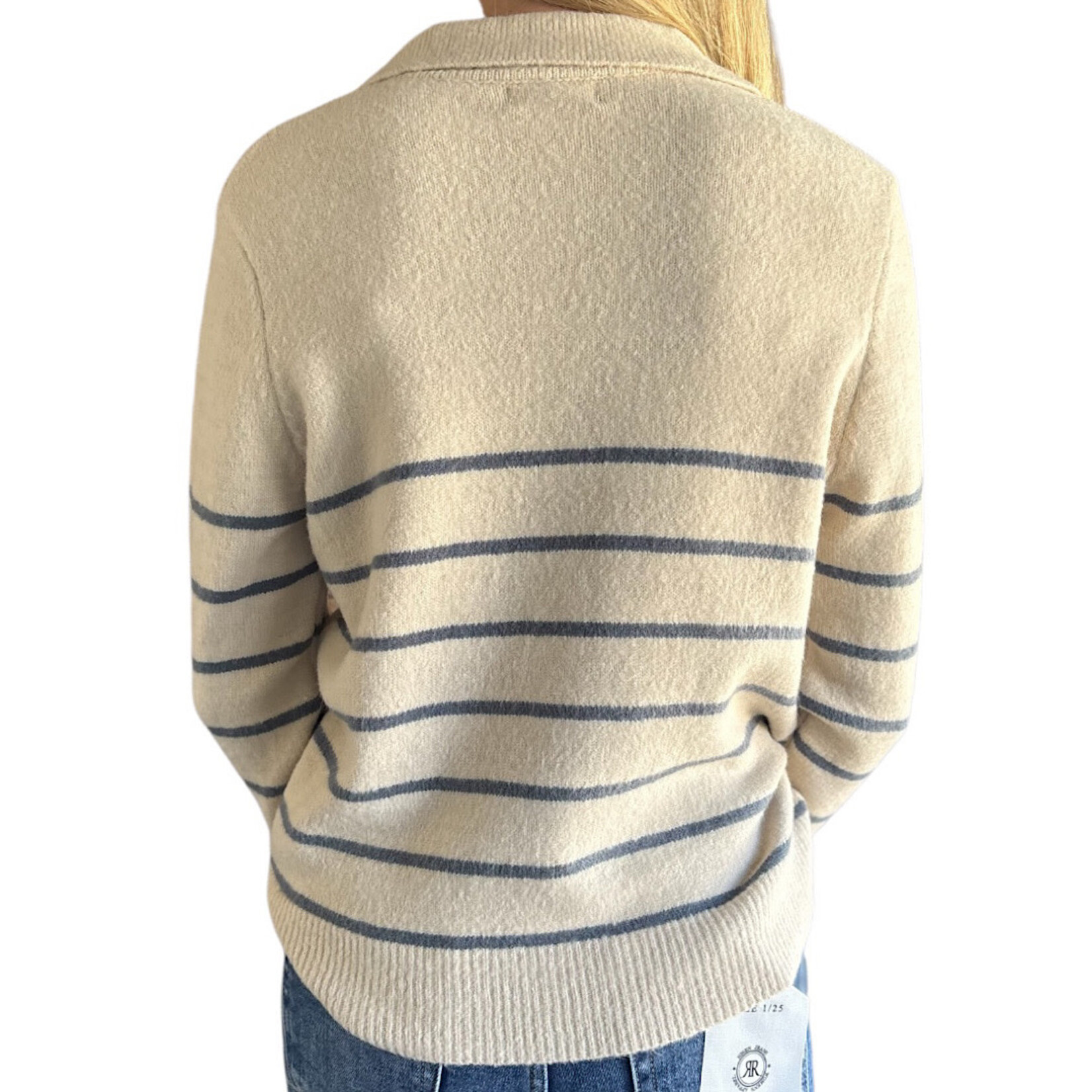 Blue Collared Stripe Sweater Top