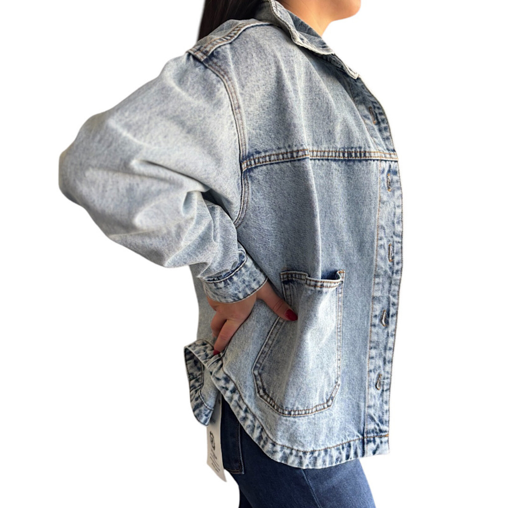 Light Vintage Denim Jacket With Square Pocket