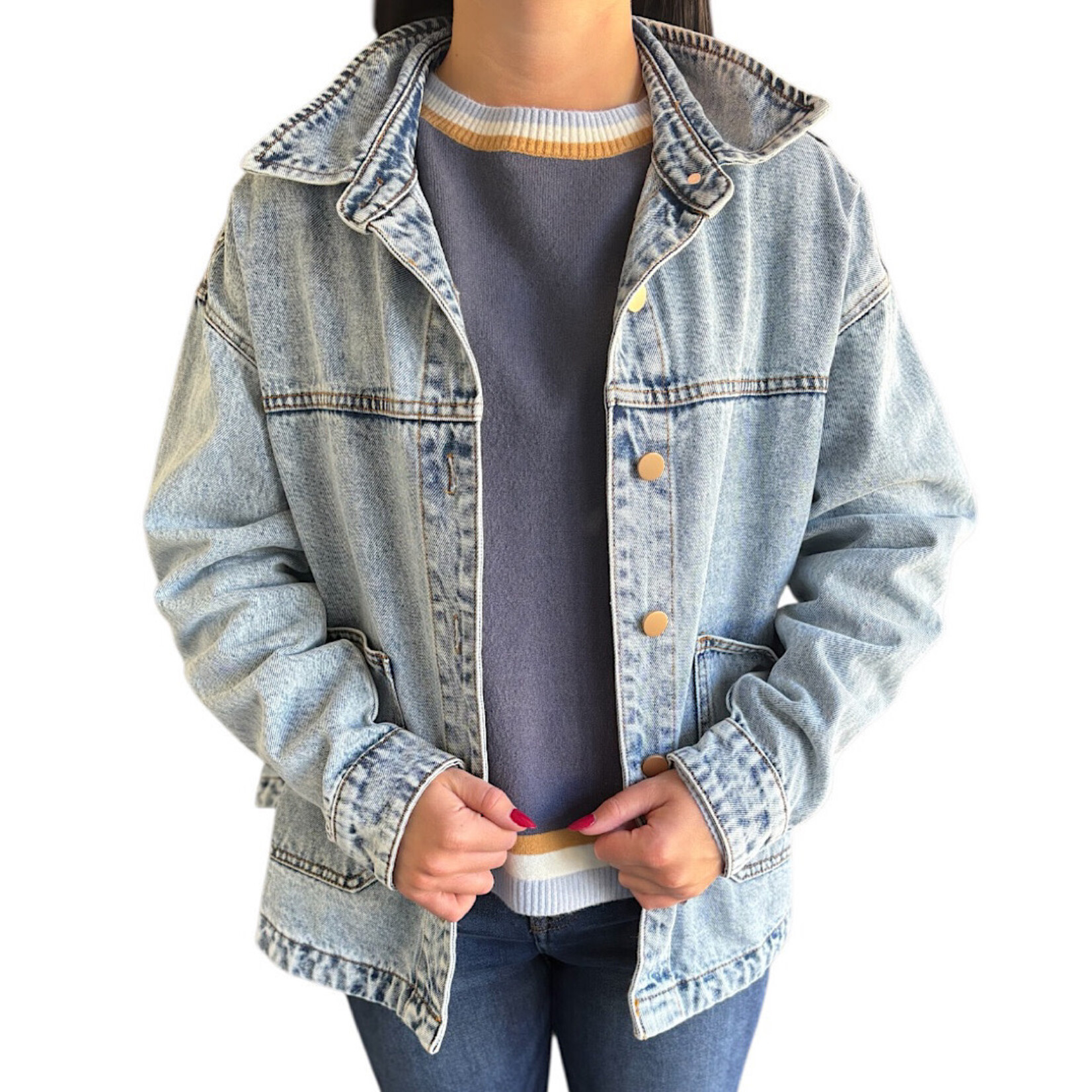 Light Vintage Denim Jacket With Square Pocket