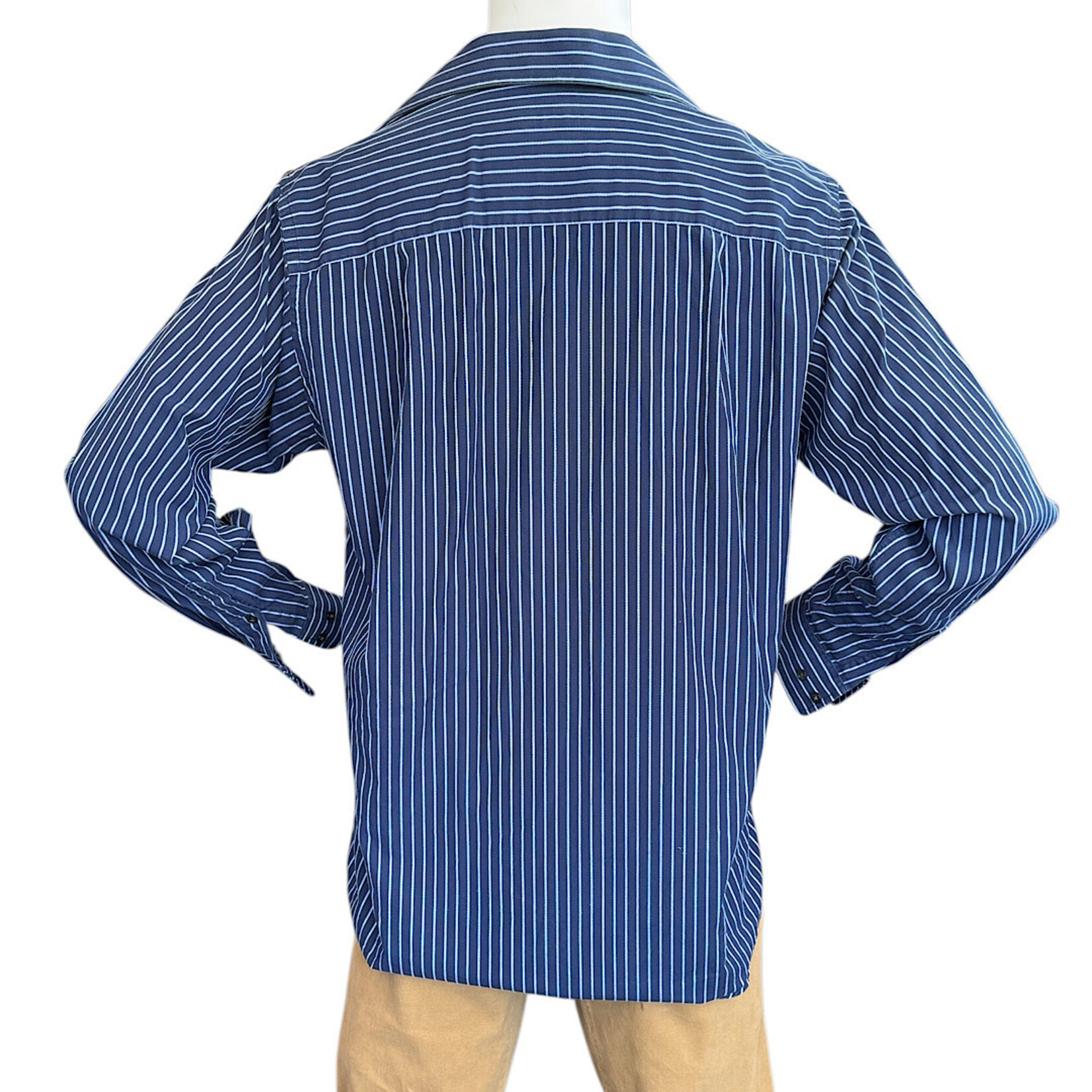 Navy Striped Long Sleeve Button Down Size Large- RF