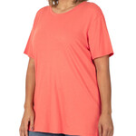 Plus Deep Coral Cotton Boyfriend Round Neck Tee