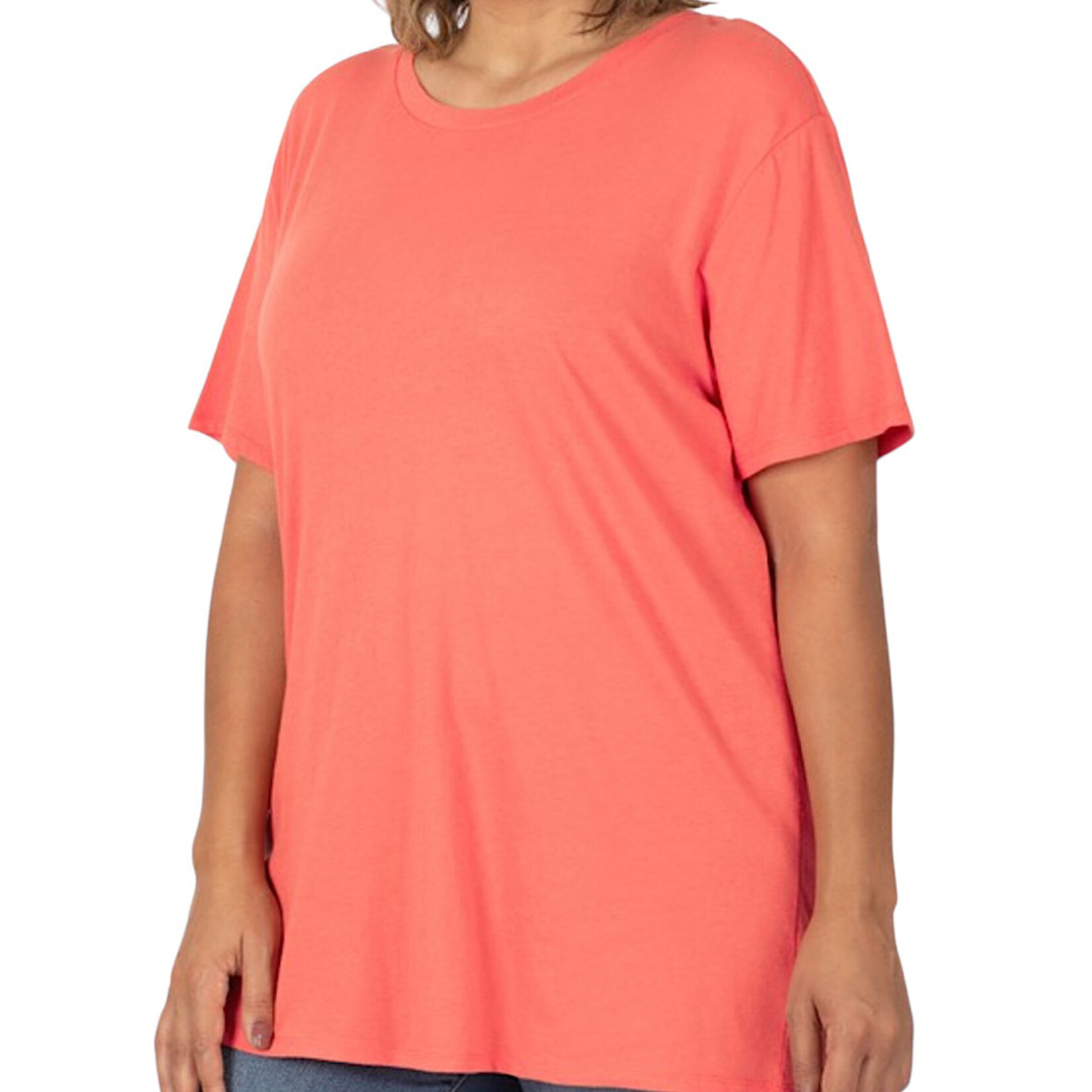 Plus Deep Coral Cotton Boyfriend Round Neck Tee