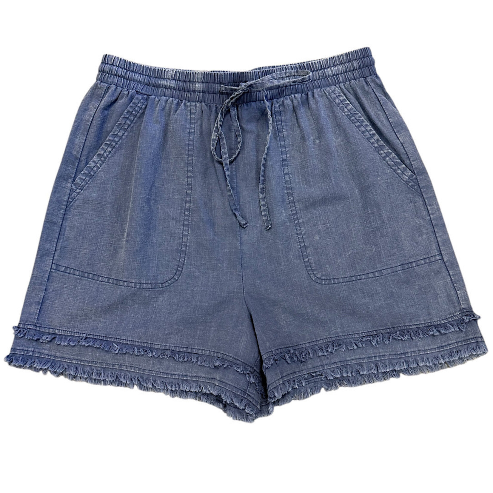 Navy Cotton Slub Frayed Shorts