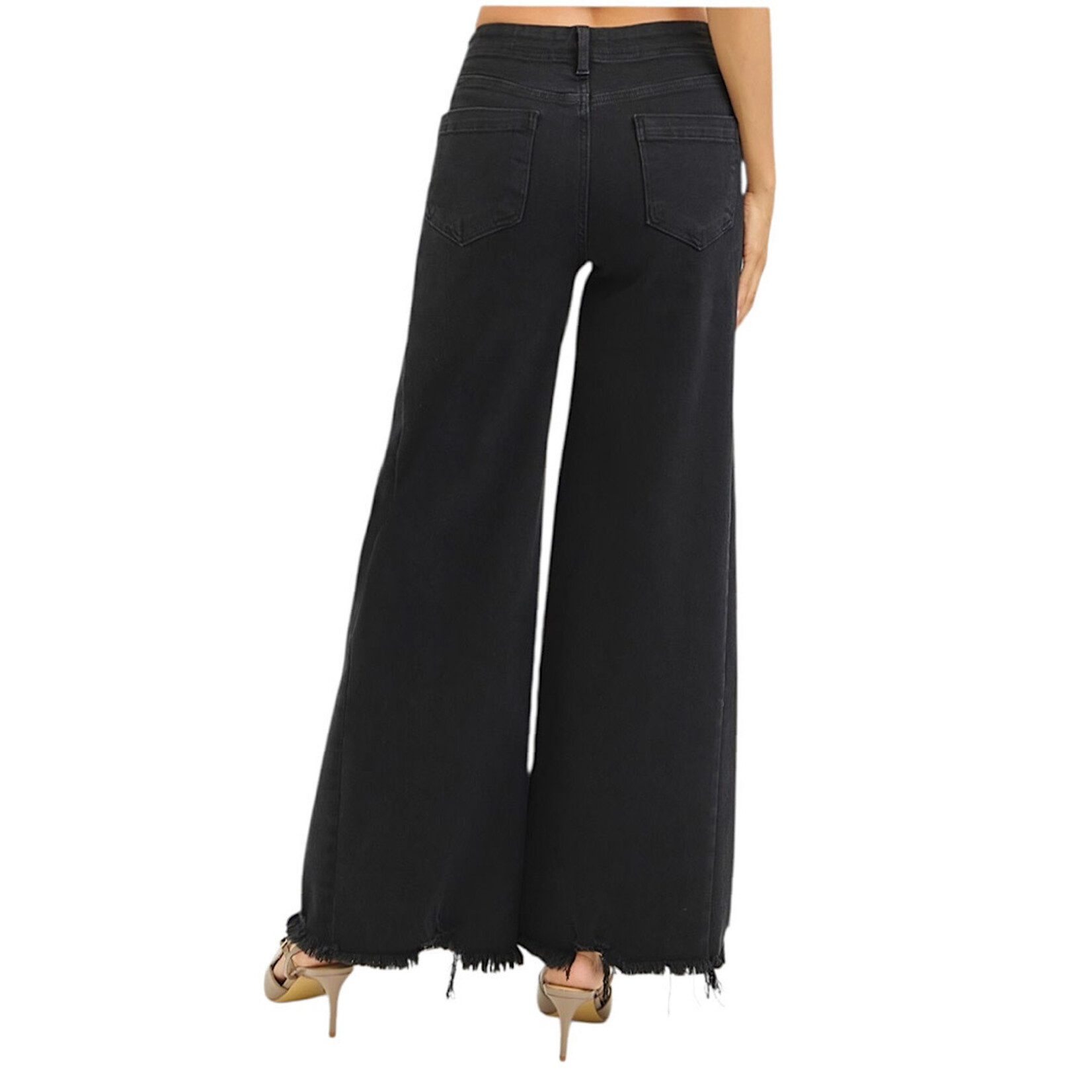 Risen PW21277 TC High Rise Palazzo Leg with Frayed Hem Jeans
