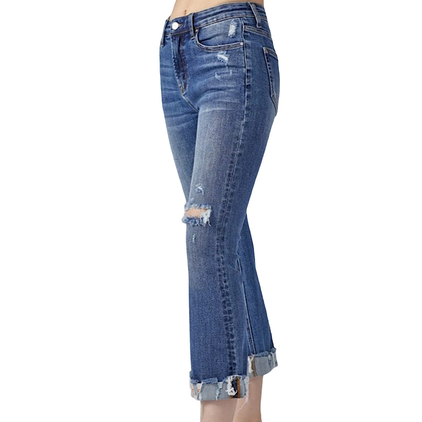 Risen Medium Distressed Ankle Bootcut with Cuff Jeans RDP1481