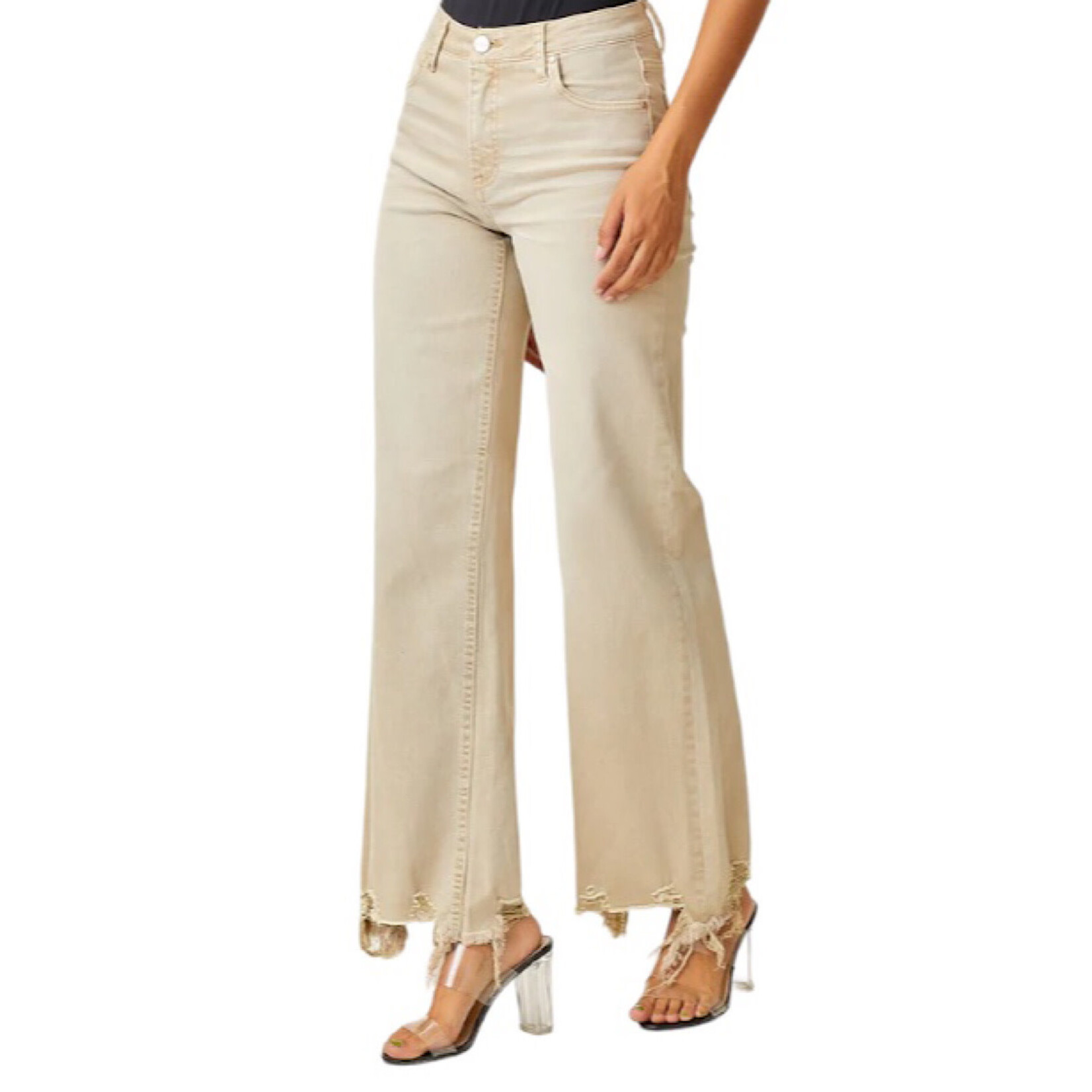 Risen Khaki High Rise Wide Jeans RDP5383