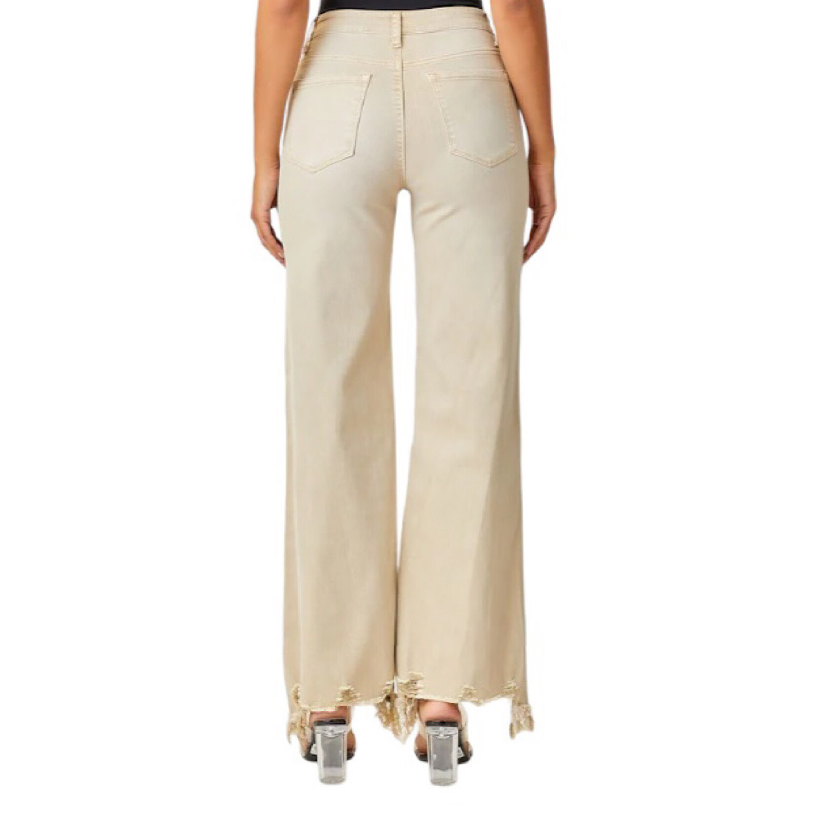 Risen Khaki High Rise Wide Jeans RDP5383