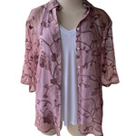 Mauve Embroidered Organza Shirt With 3/4 Sleeves