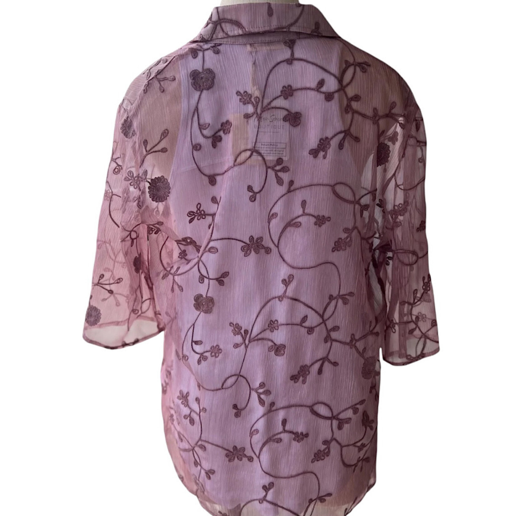 Mauve Embroidered Organza Shirt With 3/4 Sleeves