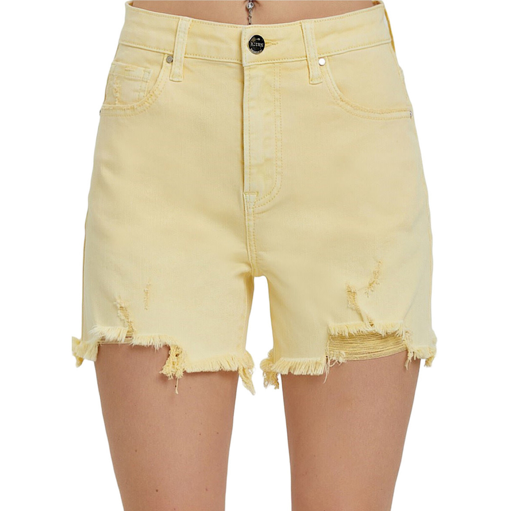 Risen Pale Yellow High Rise Distressed Shorts RDS1335