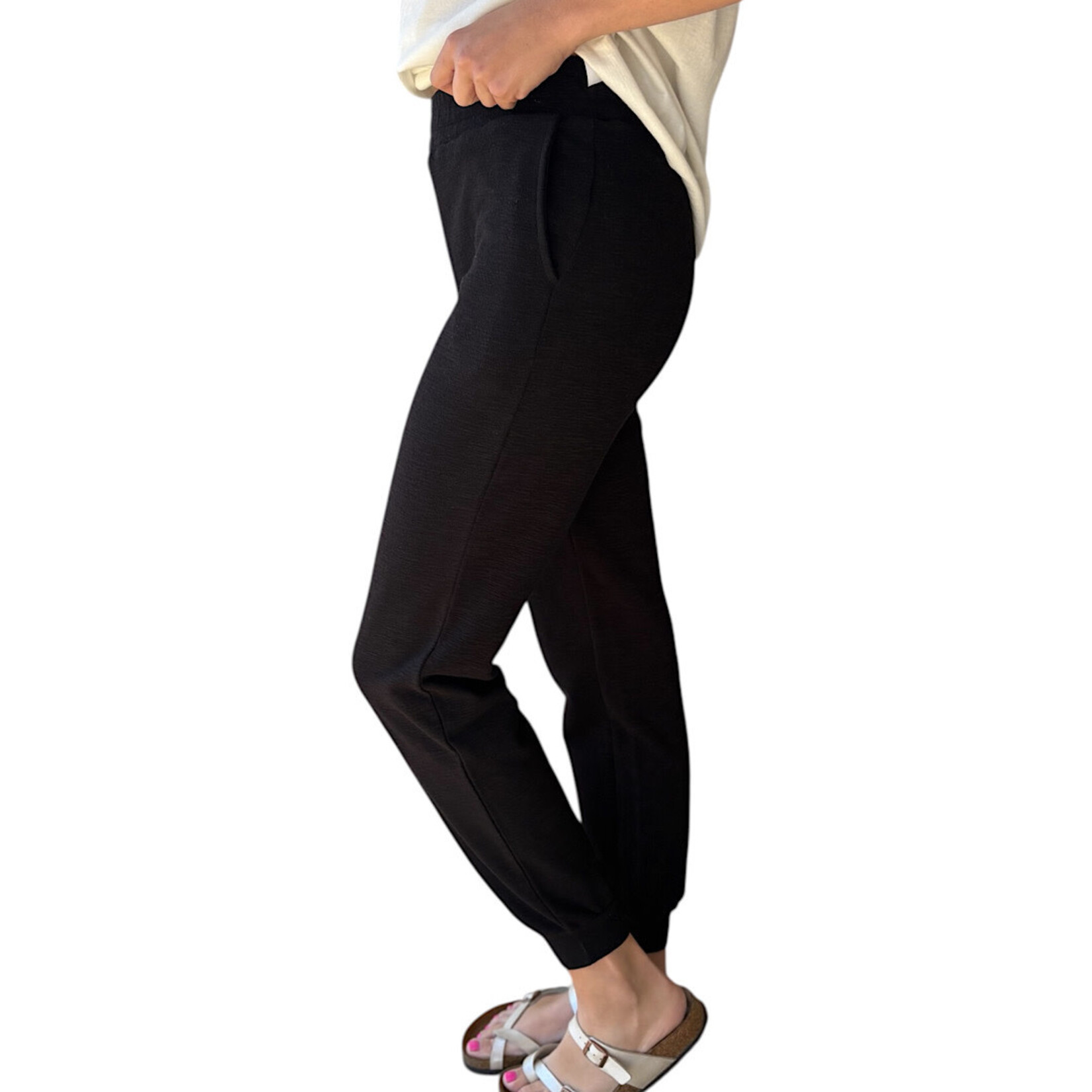 Black Cotton Slub Jogger Pants