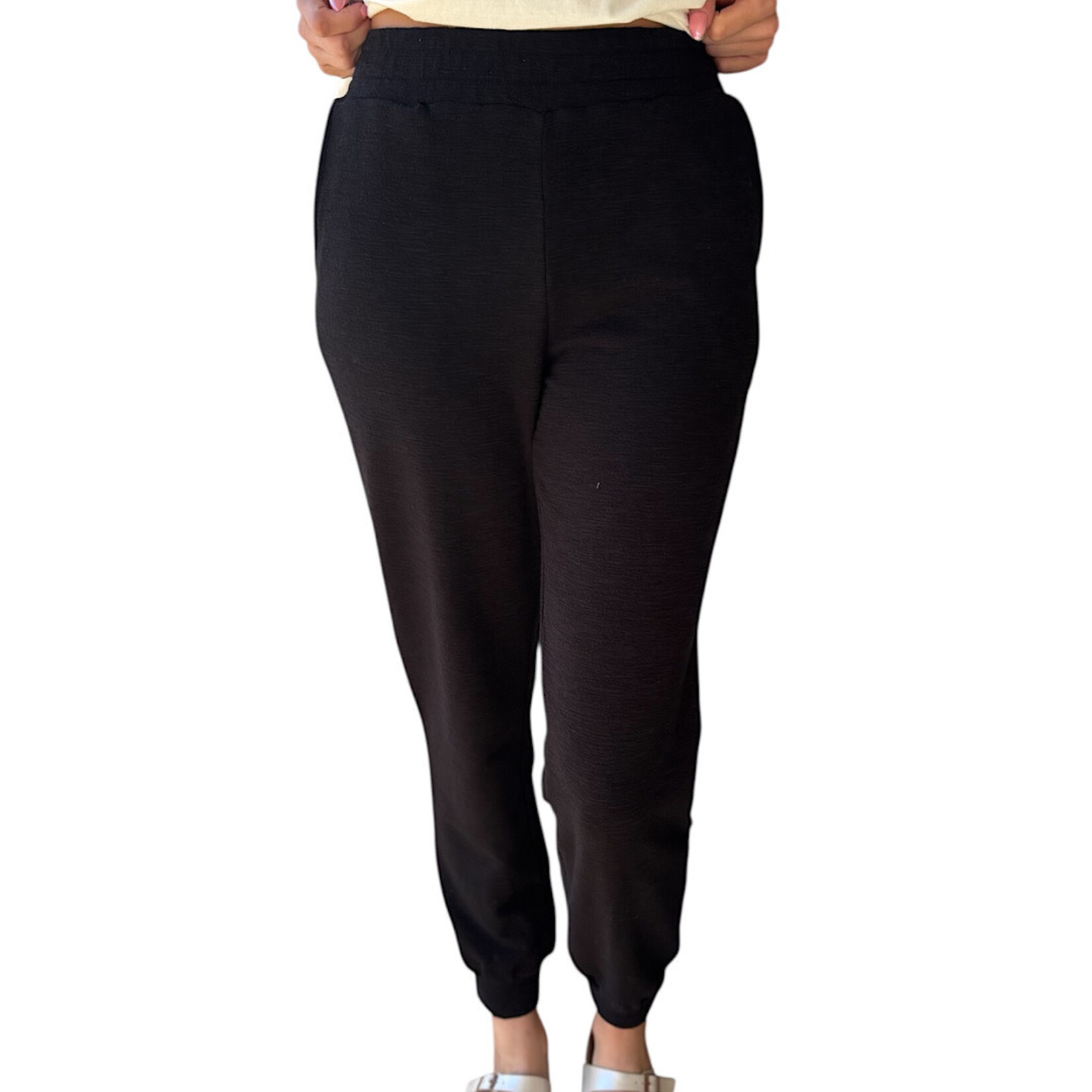 Black Cotton Slub Jogger Pants