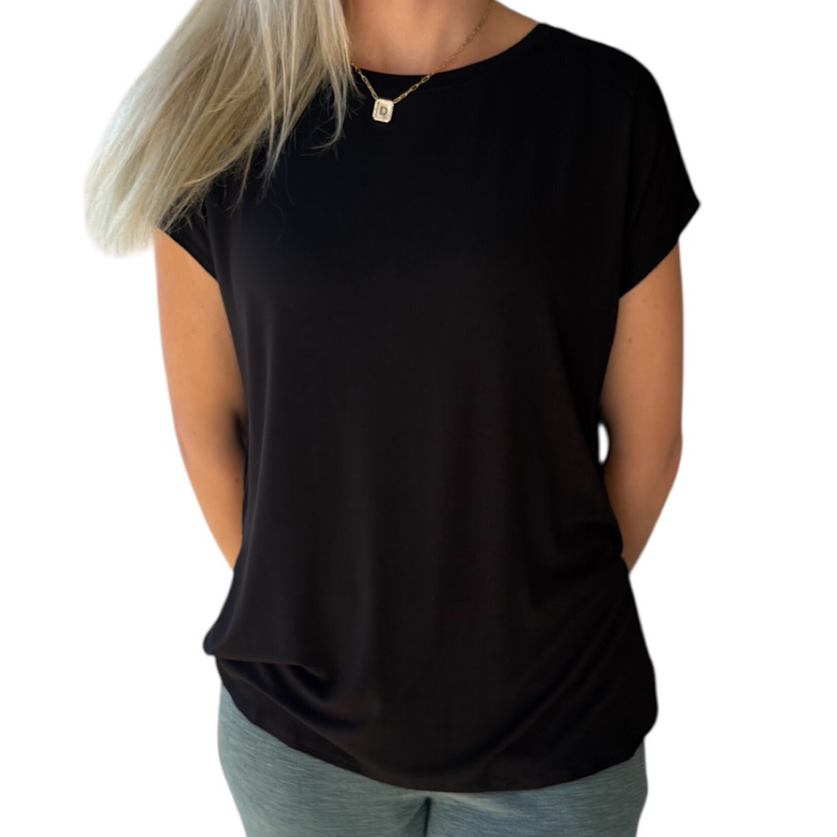 Black Dolman Sleeve Top with Round Neck