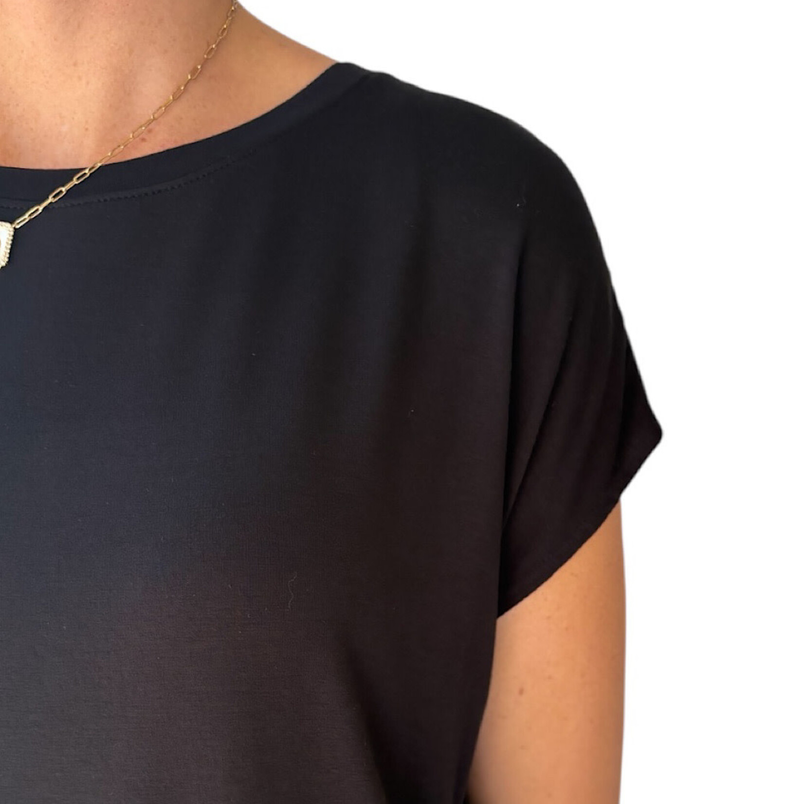 Black Dolman Sleeve Top with Round Neck