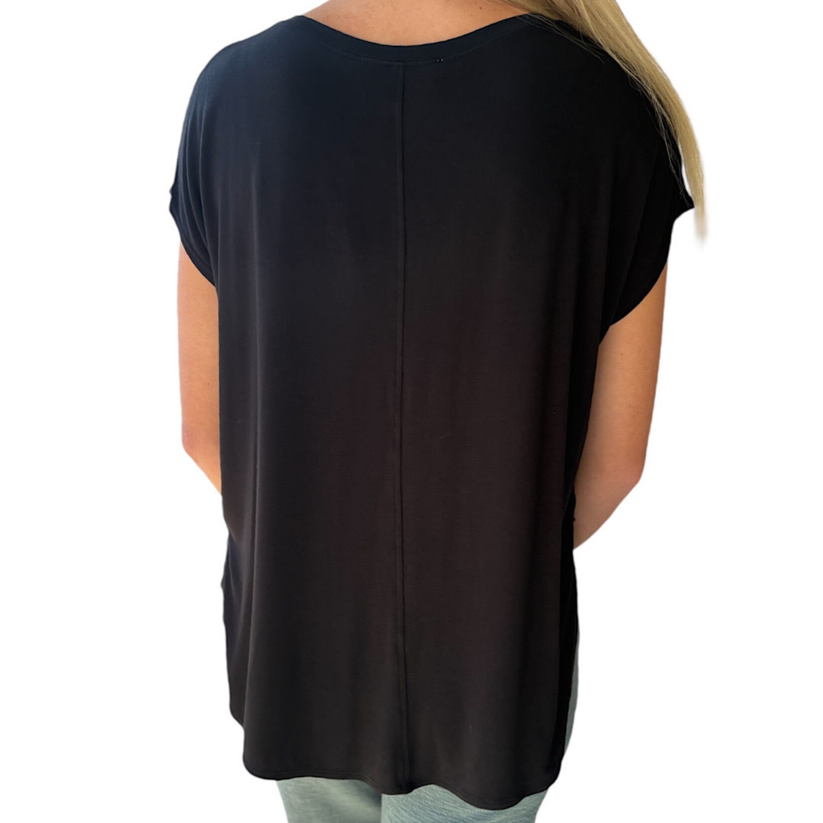 Black Dolman Sleeve Top with Round Neck