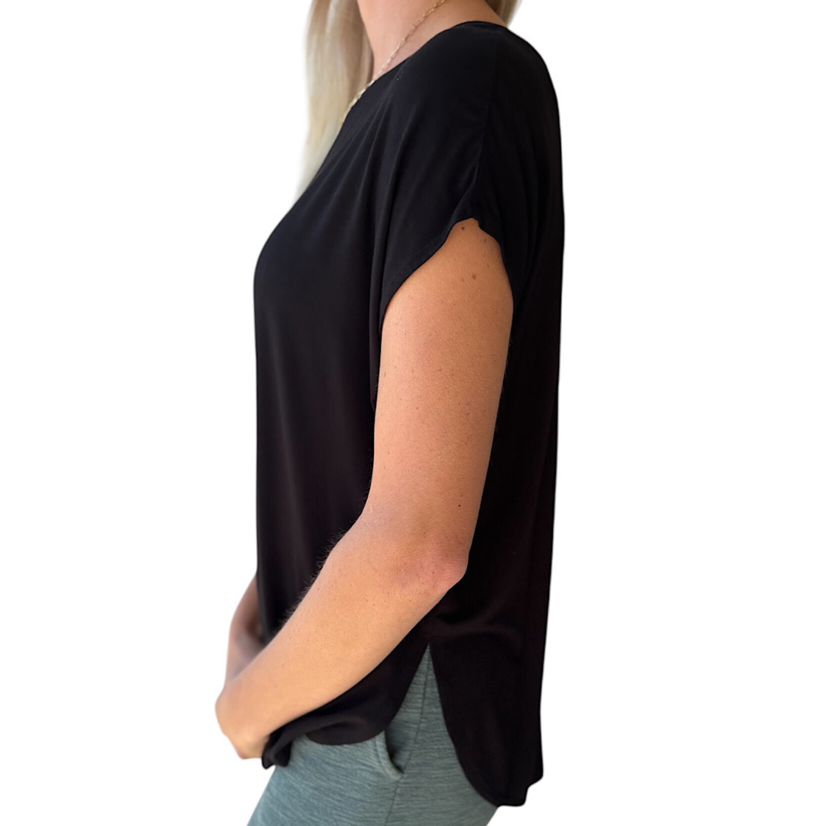 Black Dolman Sleeve Top with Round Neck