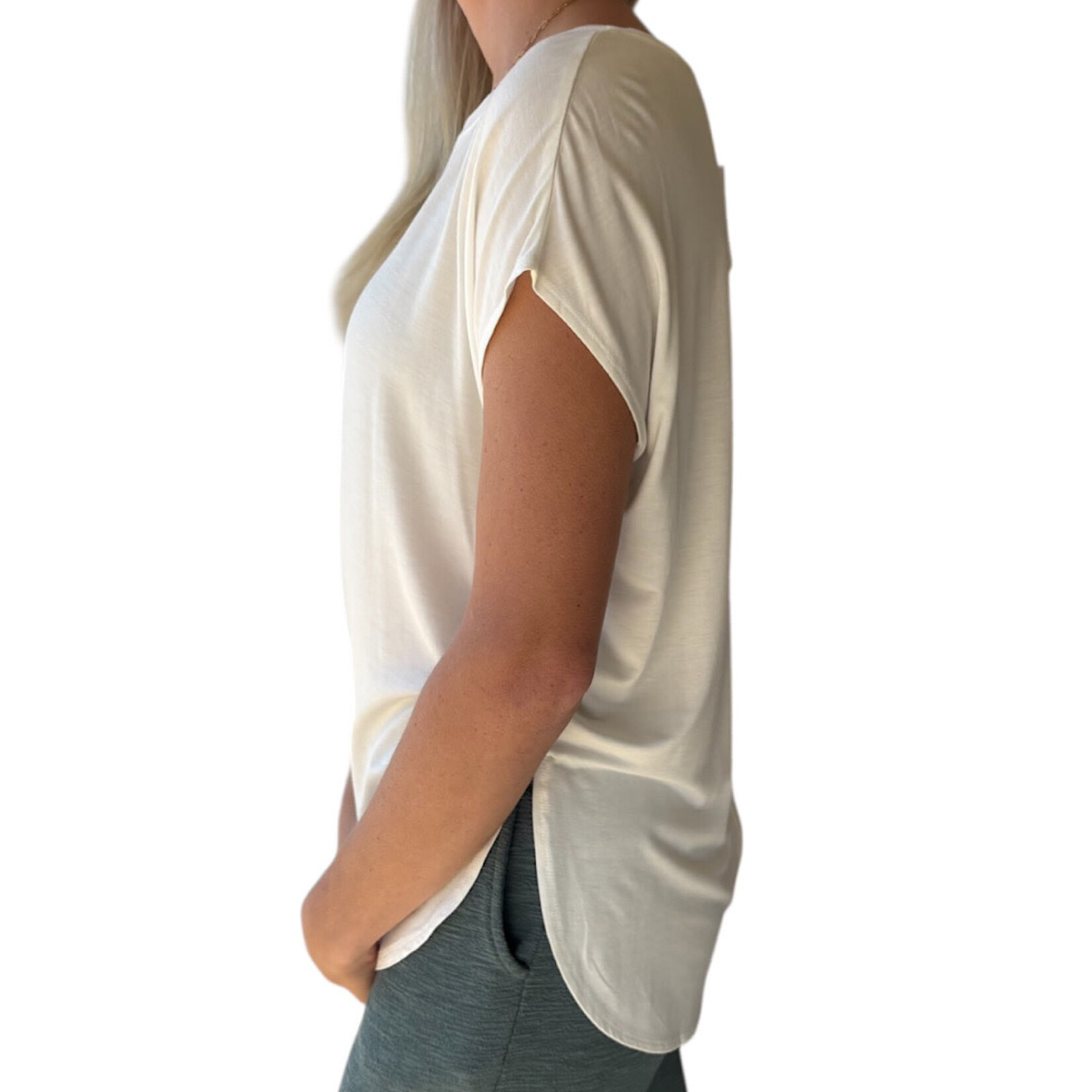 Off White Dolman Sleeve Top with Round Neck