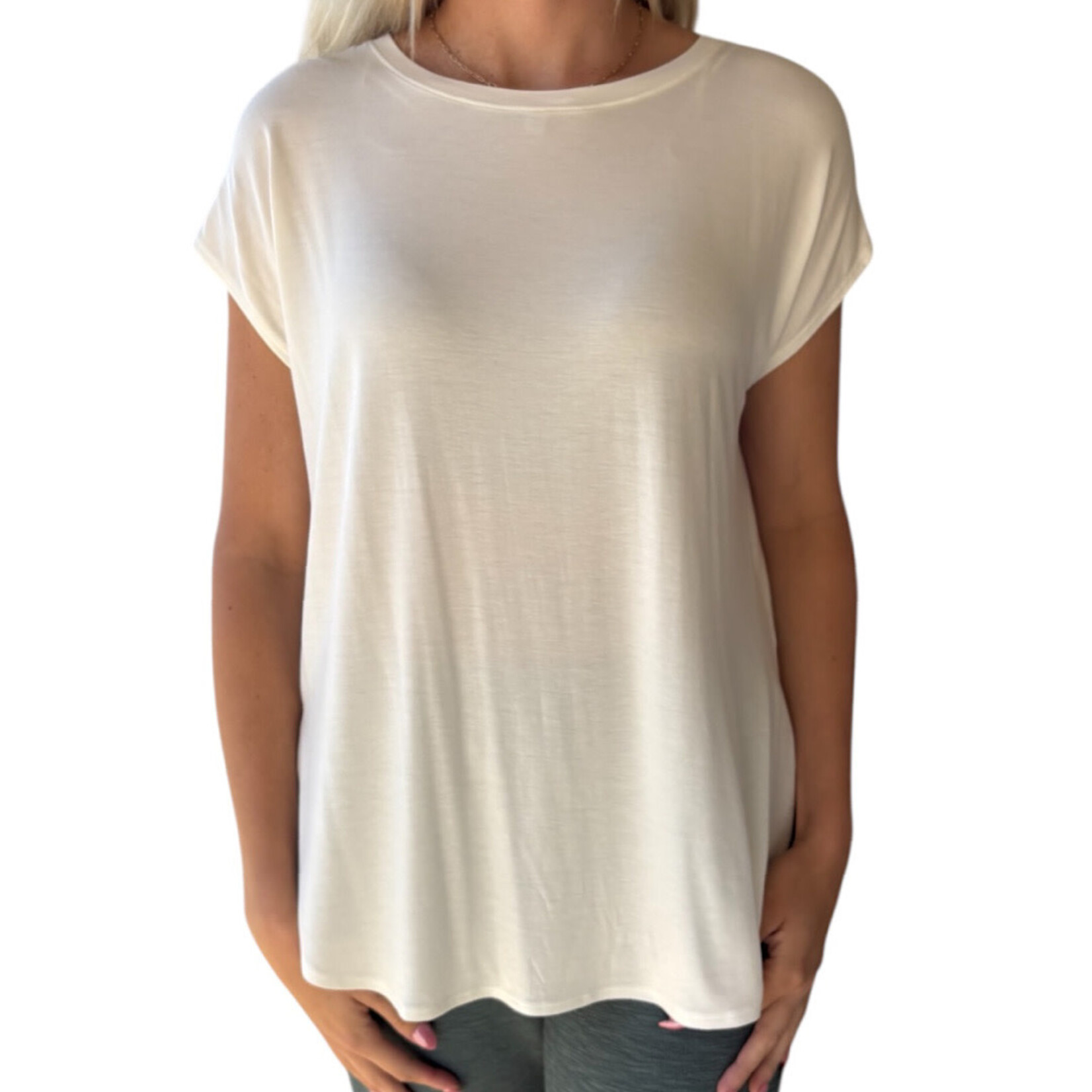 Off White Dolman Sleeve Top with Round Neck