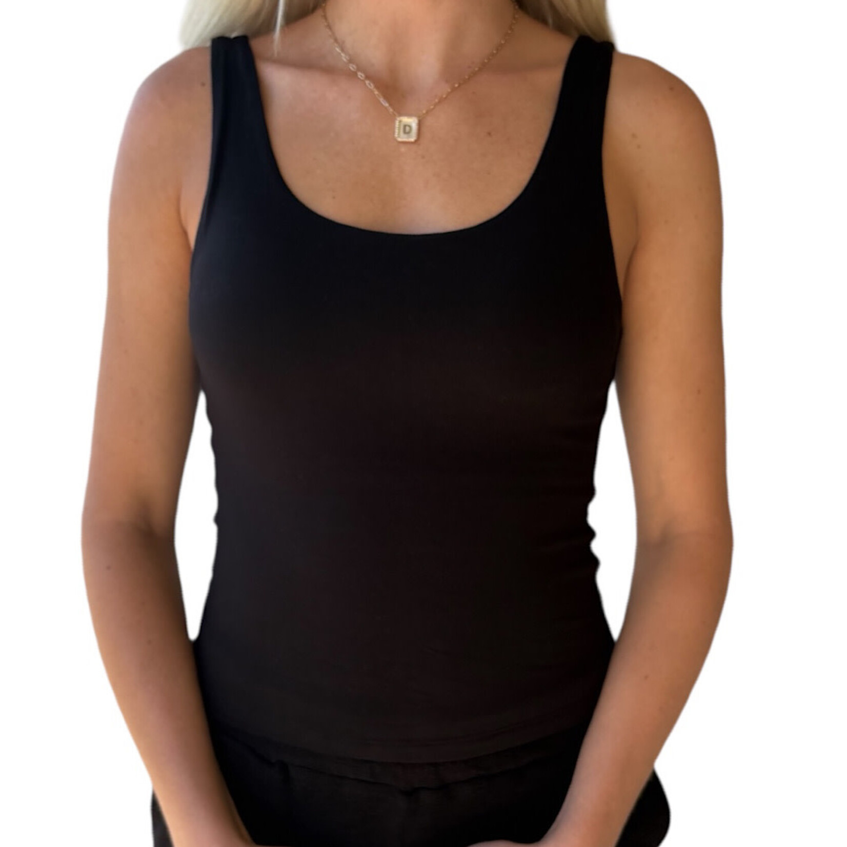 Black Double Layer Round Neck Tank