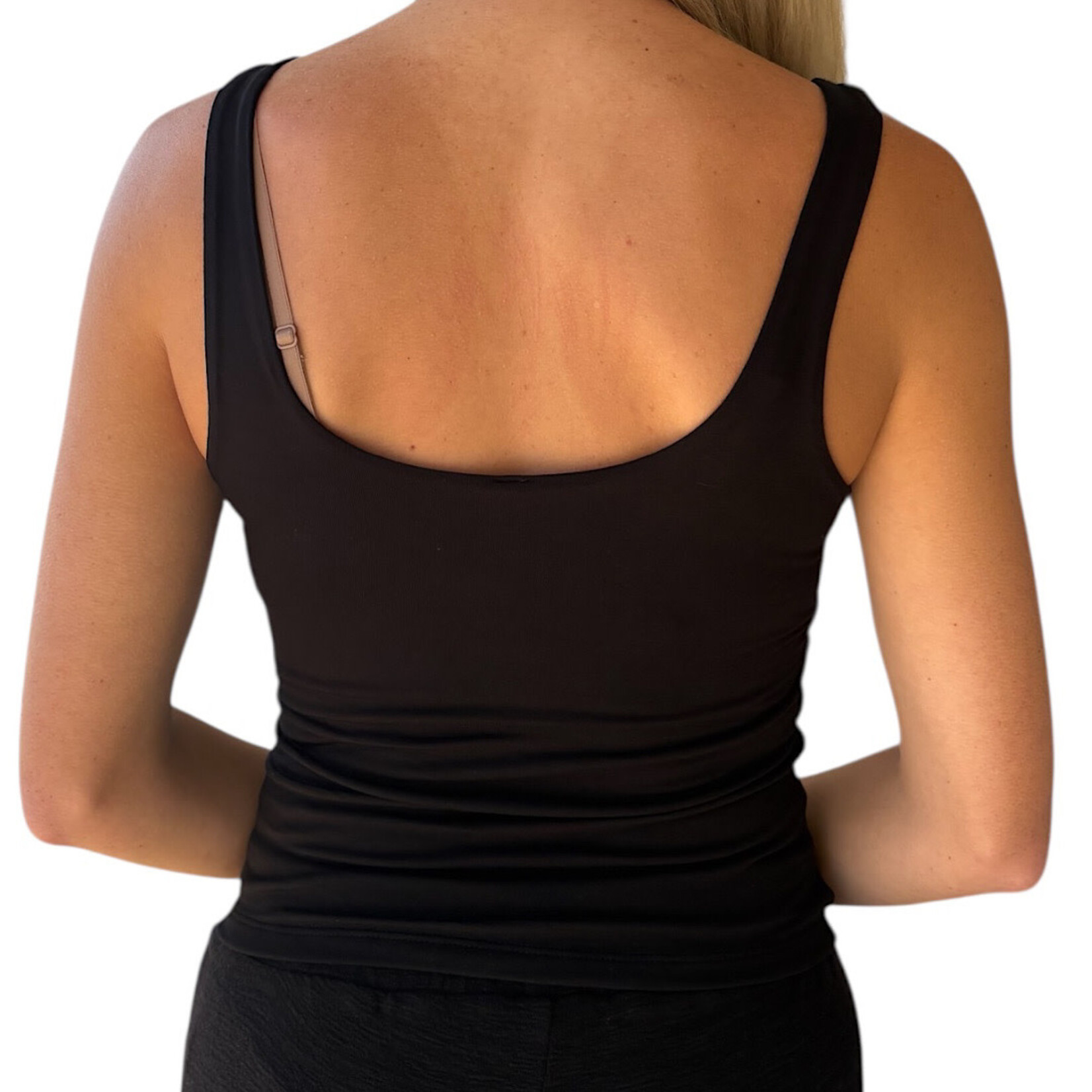 Black Double Layer Round Neck Tank