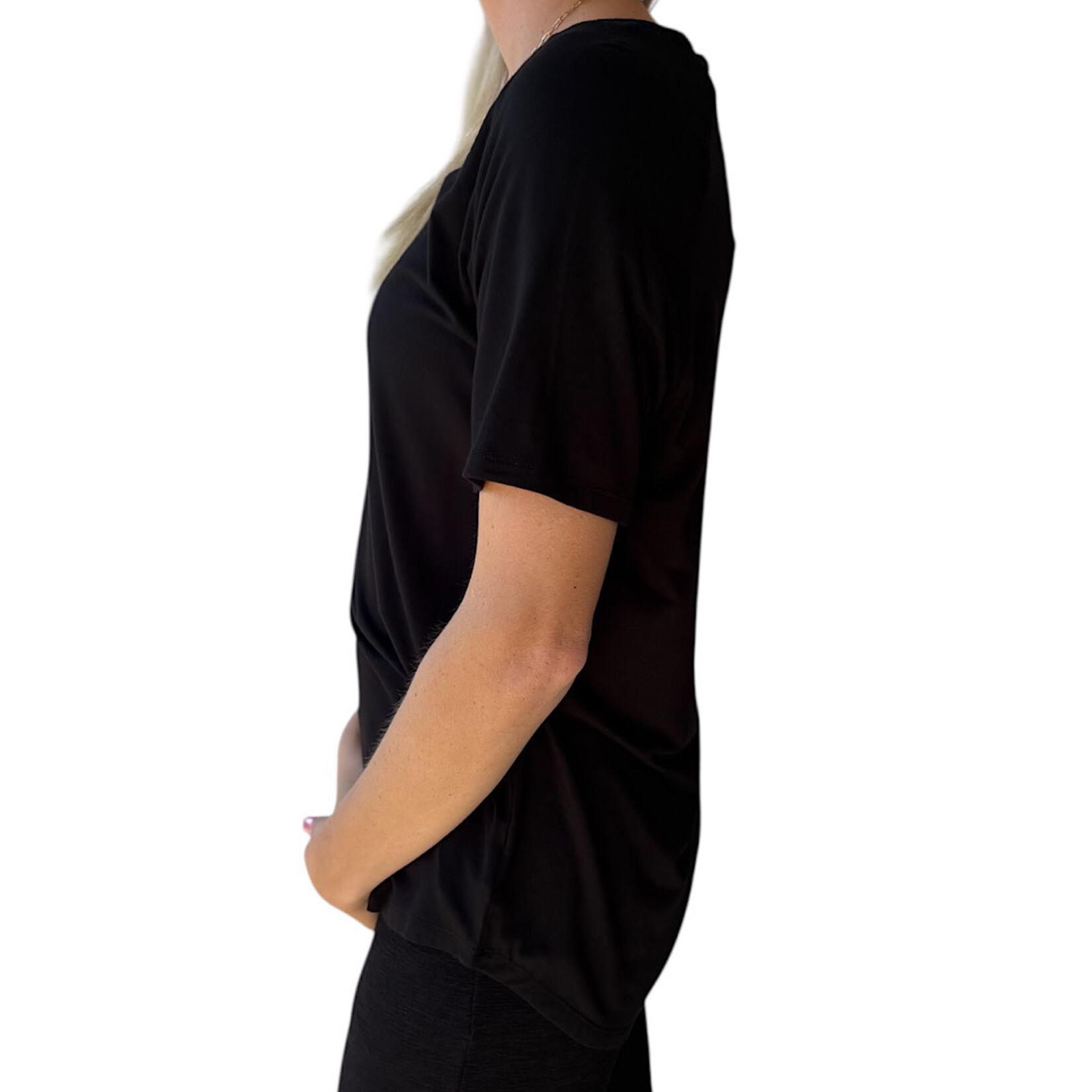 Black V-Neck Basic Short Sleeve Top