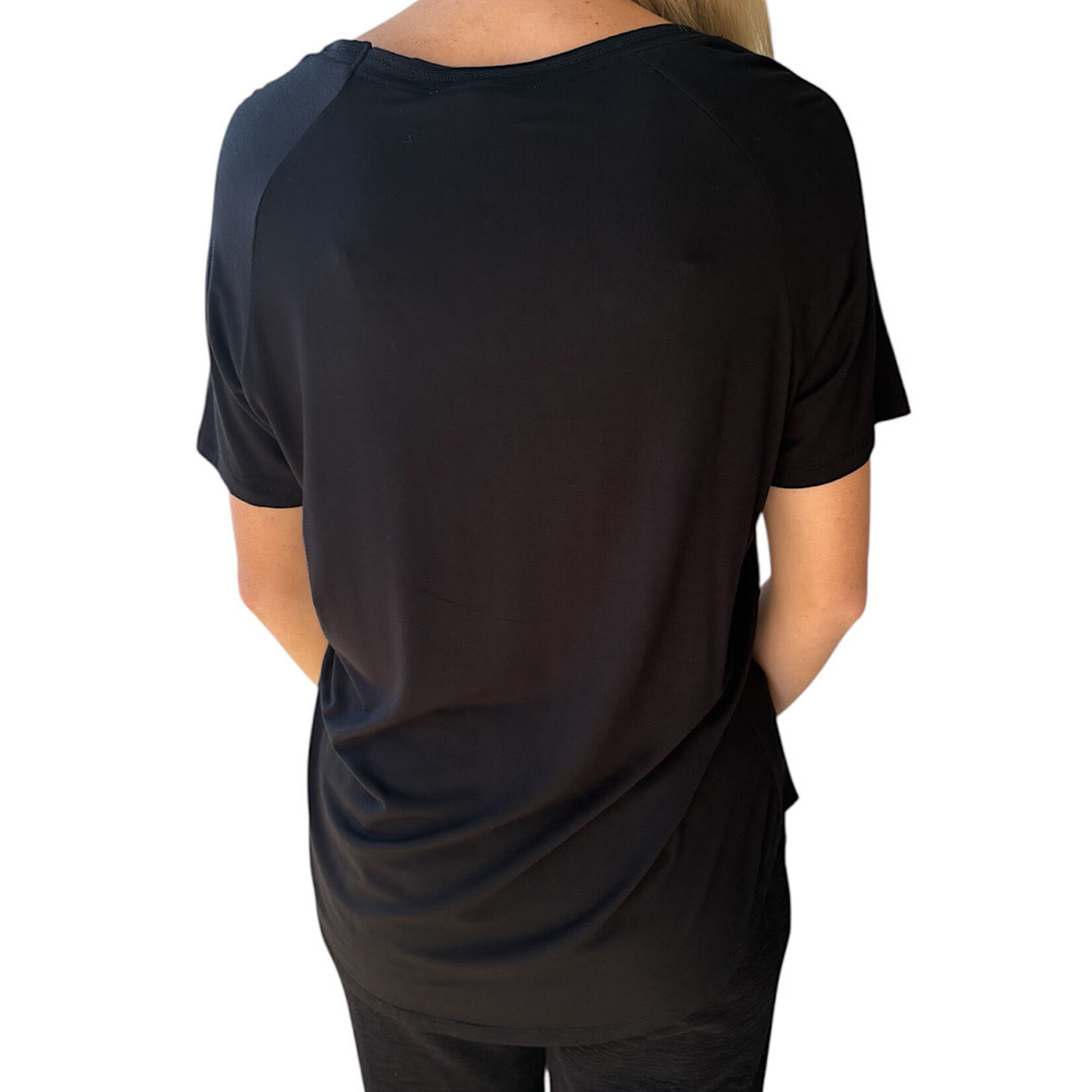 Black V-Neck Basic Short Sleeve Top