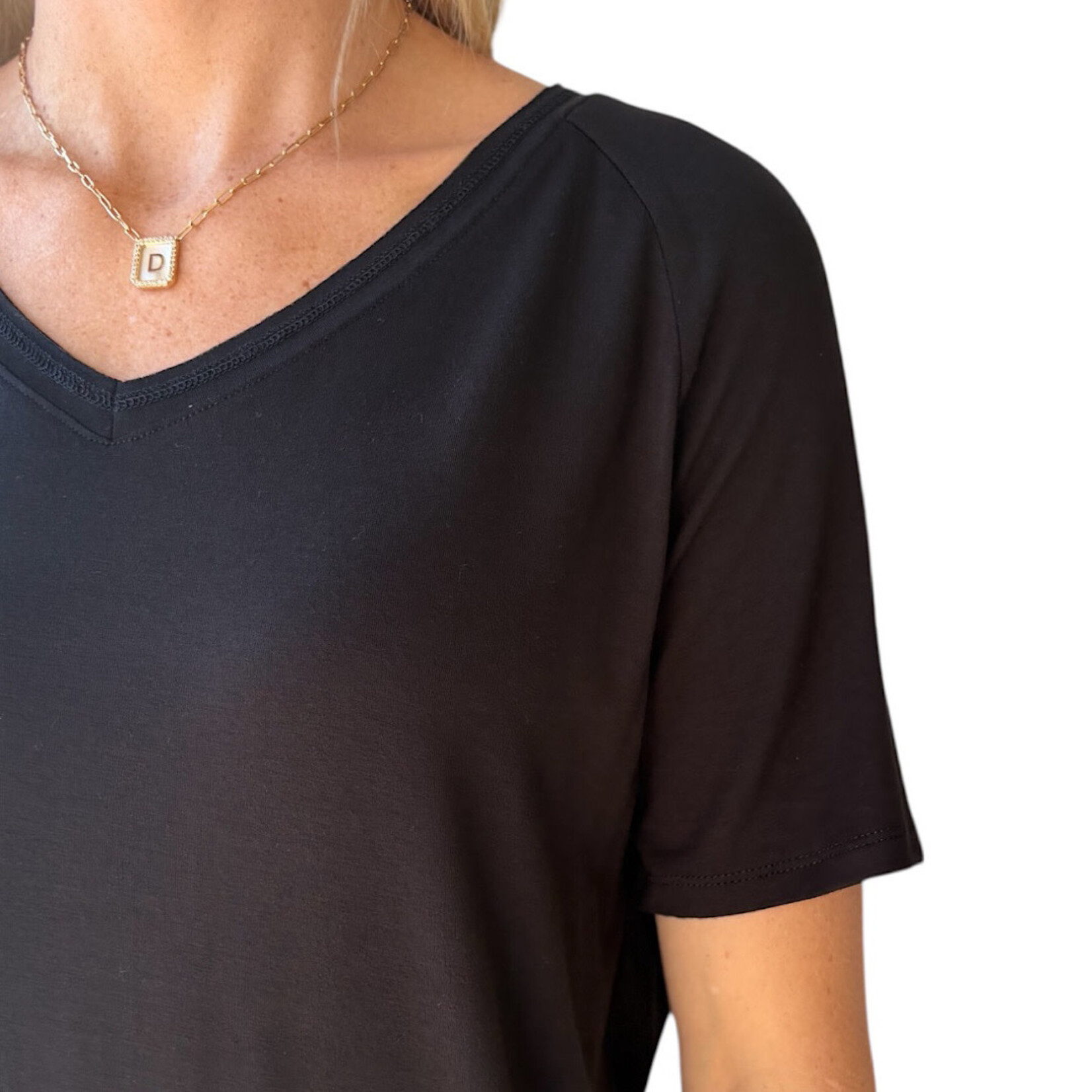 Black V-Neck Basic Short Sleeve Top