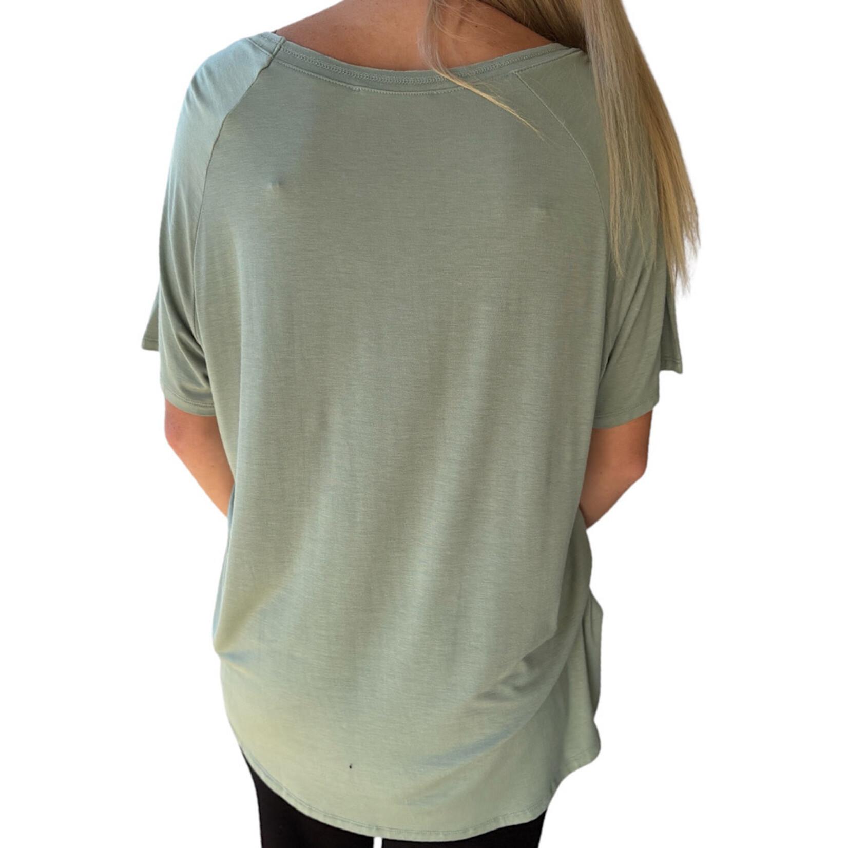 Sage Green V-Neck Oversized Relaxed Fit Tee