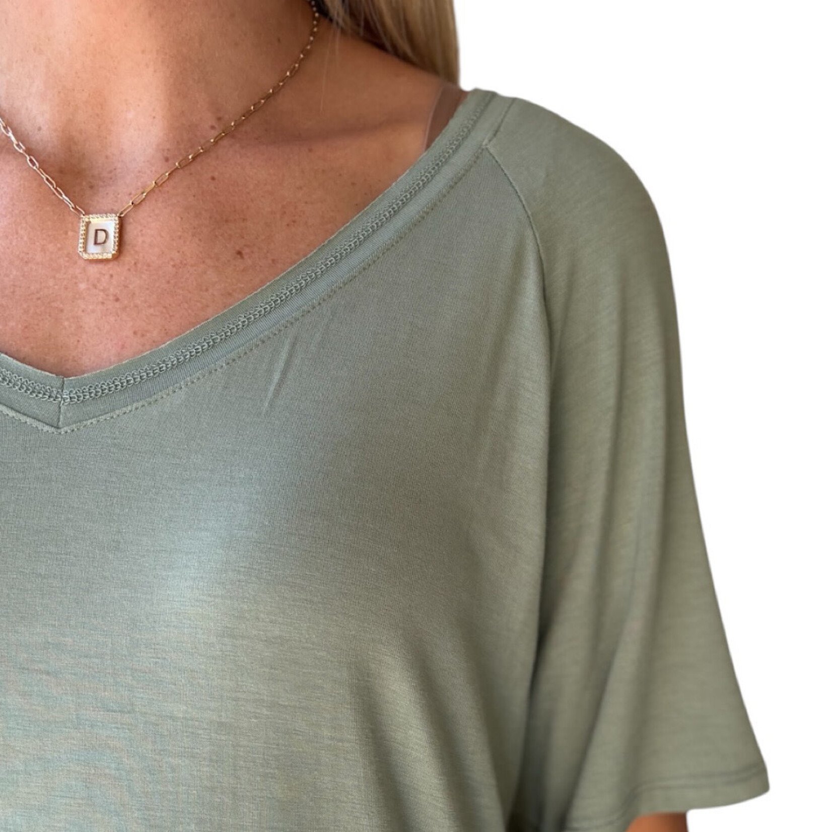 Sage Green V-Neck Oversized Relaxed Fit Tee