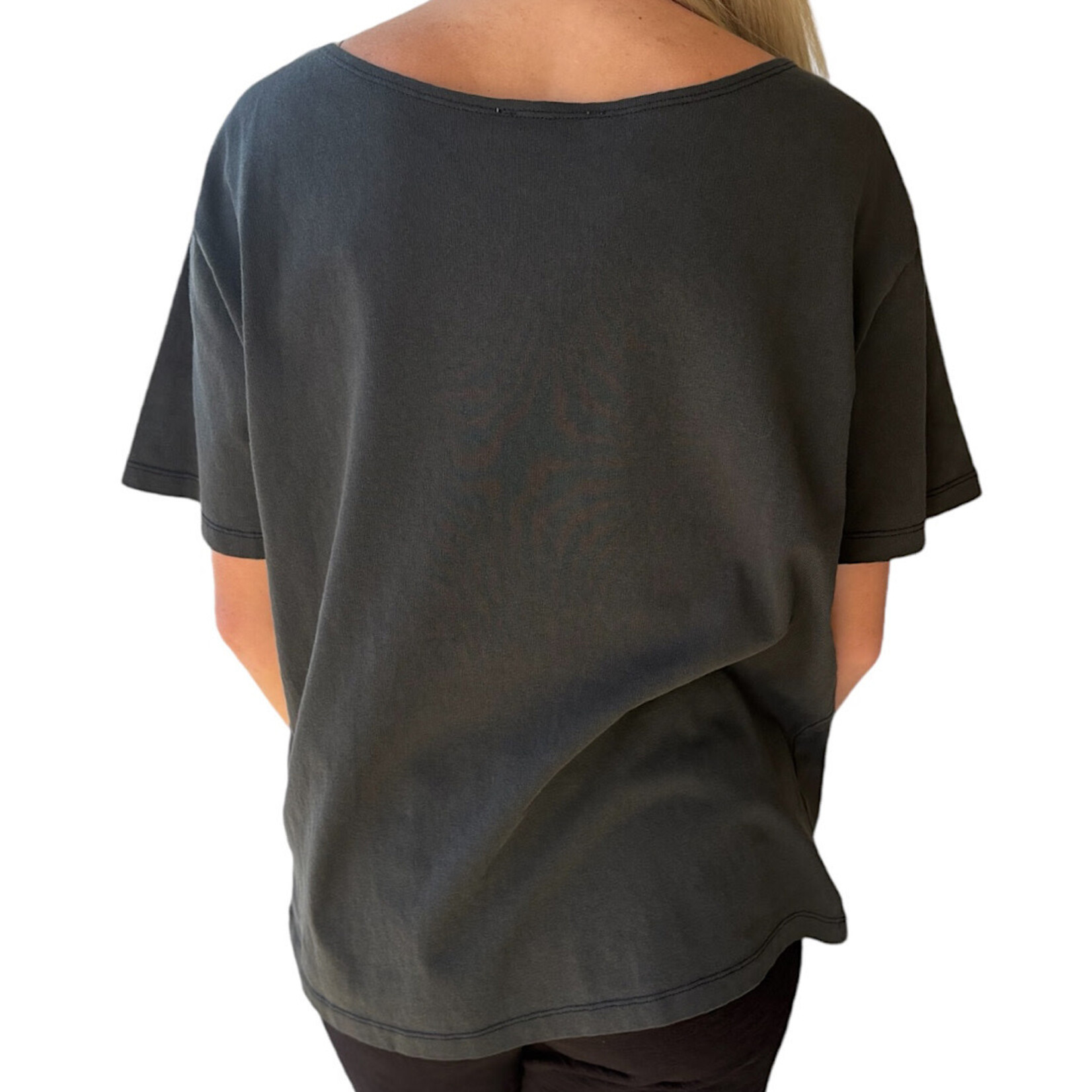Black Boatneck Short Sleeve Basic Tee