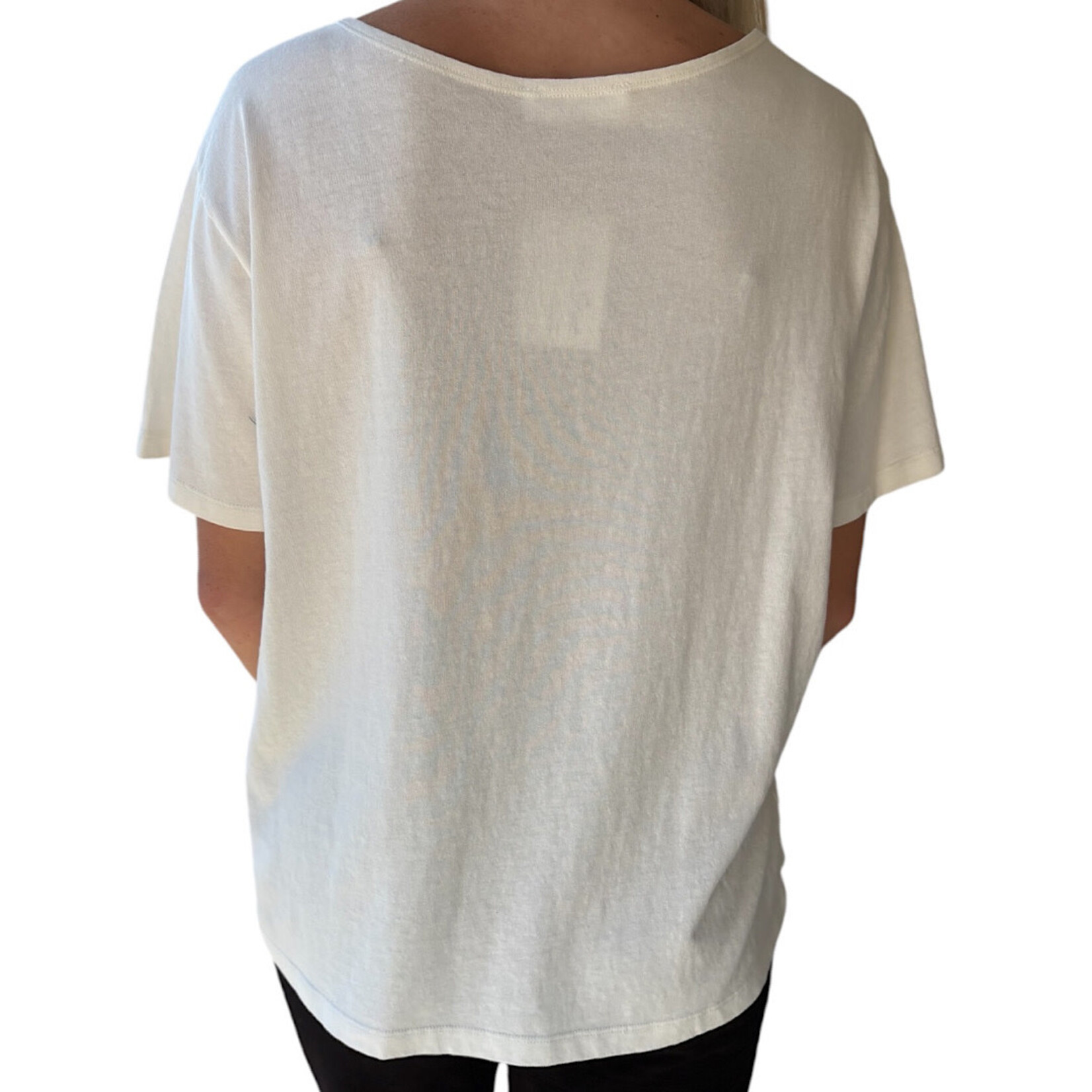 Off White Boatneck Short Sleeve Basic Tee