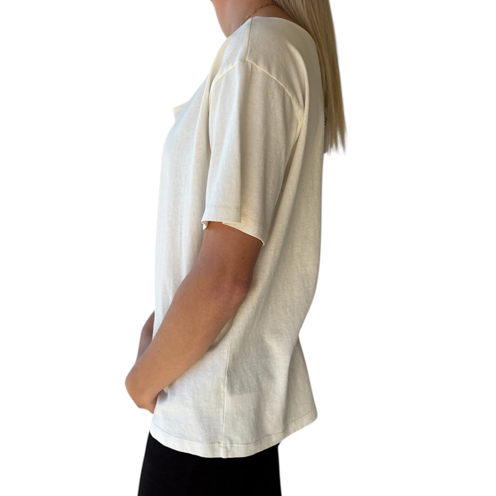 Off White Boatneck Short Sleeve Basic Tee