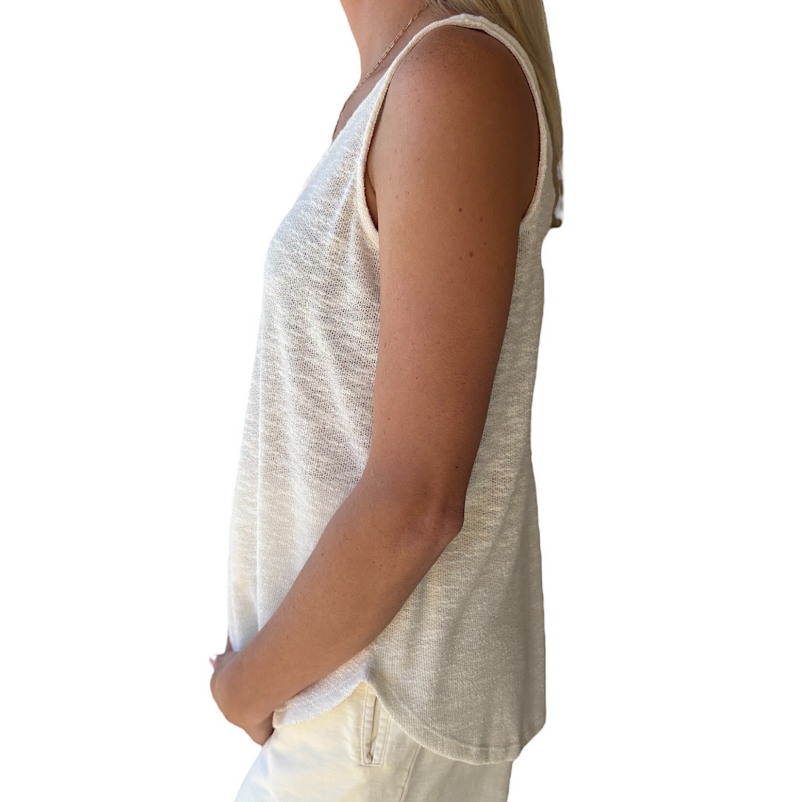 Ivory Double Scoop Slub Hacci Neck Tank