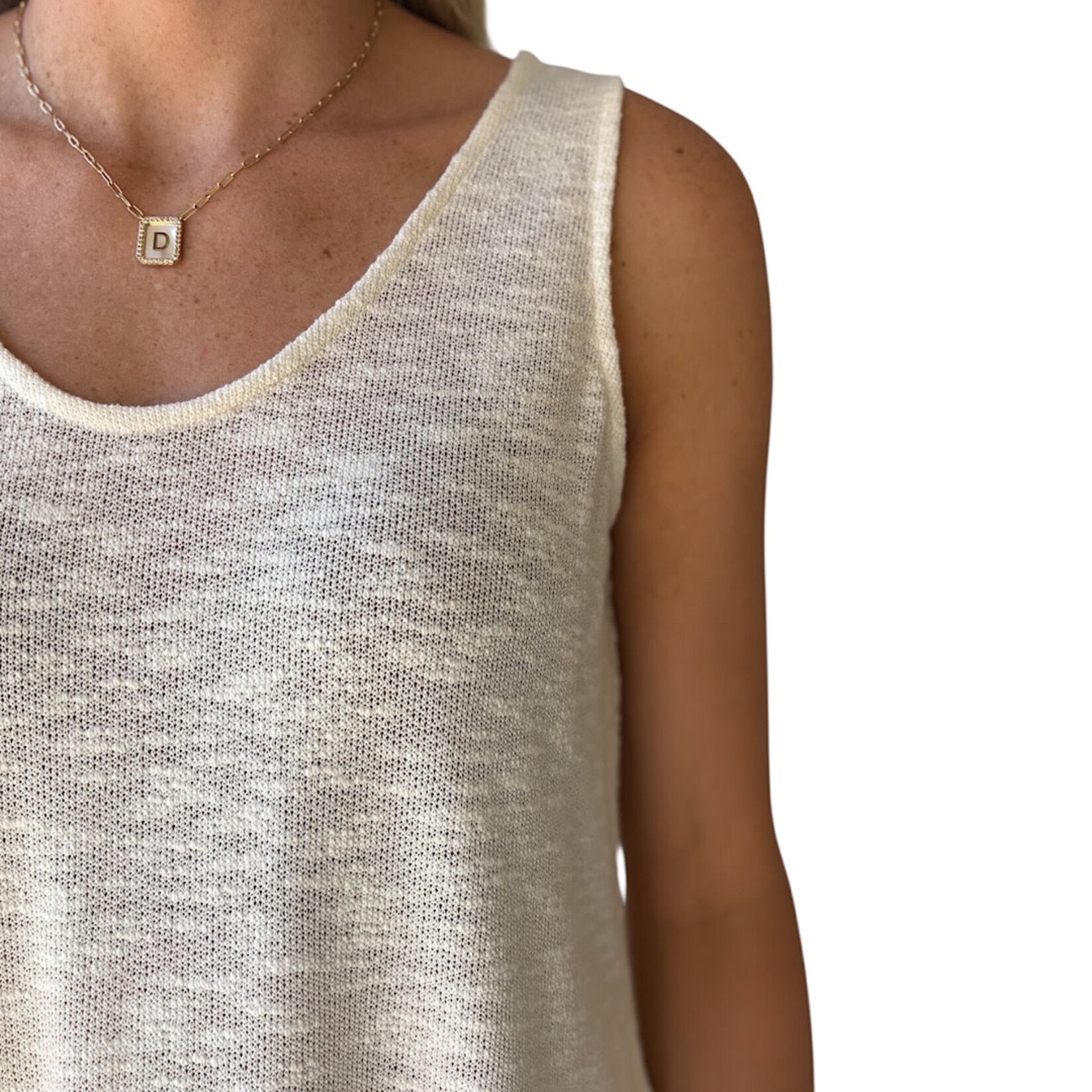 Ivory Double Scoop Slub Hacci Neck Tank