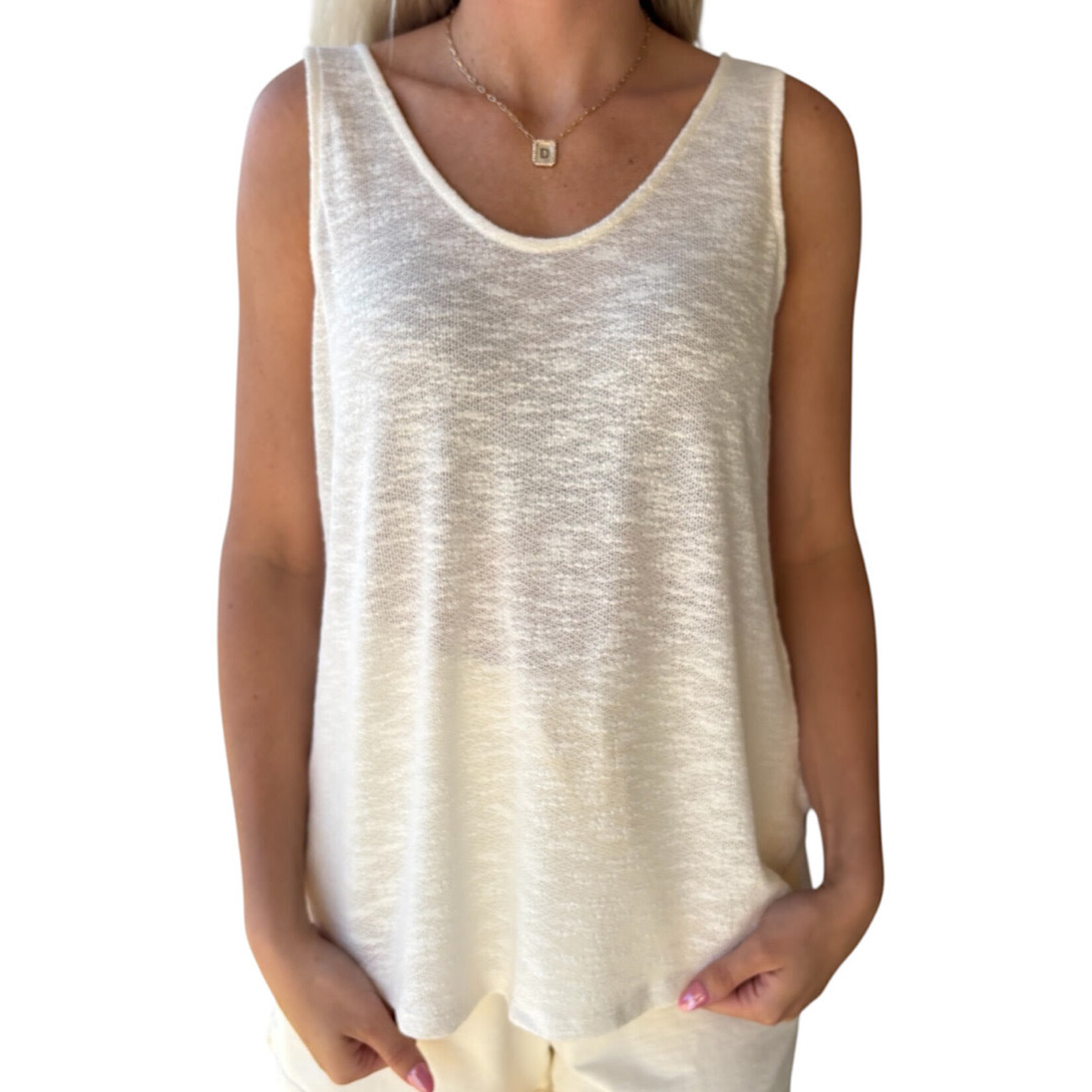 Ivory Double Scoop Slub Hacci Neck Tank