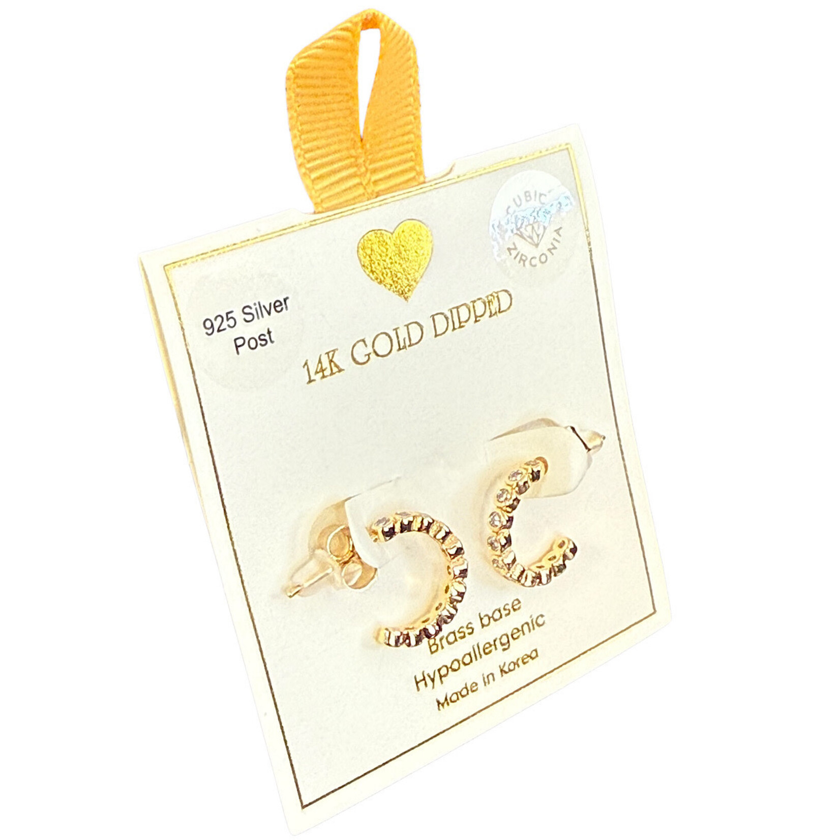 Yellow Ribbon CZ  Hoops 925 Silver Post Butterfly Back
