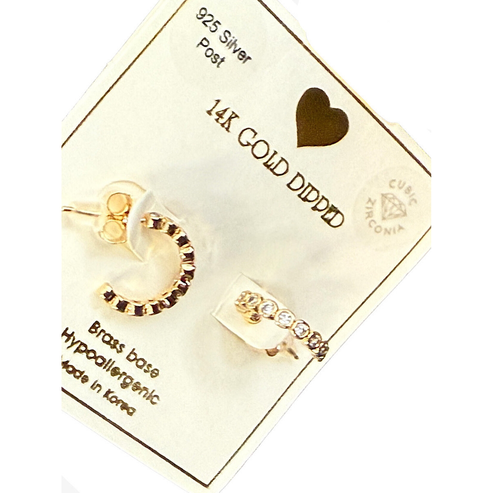 Yellow Ribbon CZ  Hoops 925 Silver Post Butterfly Back