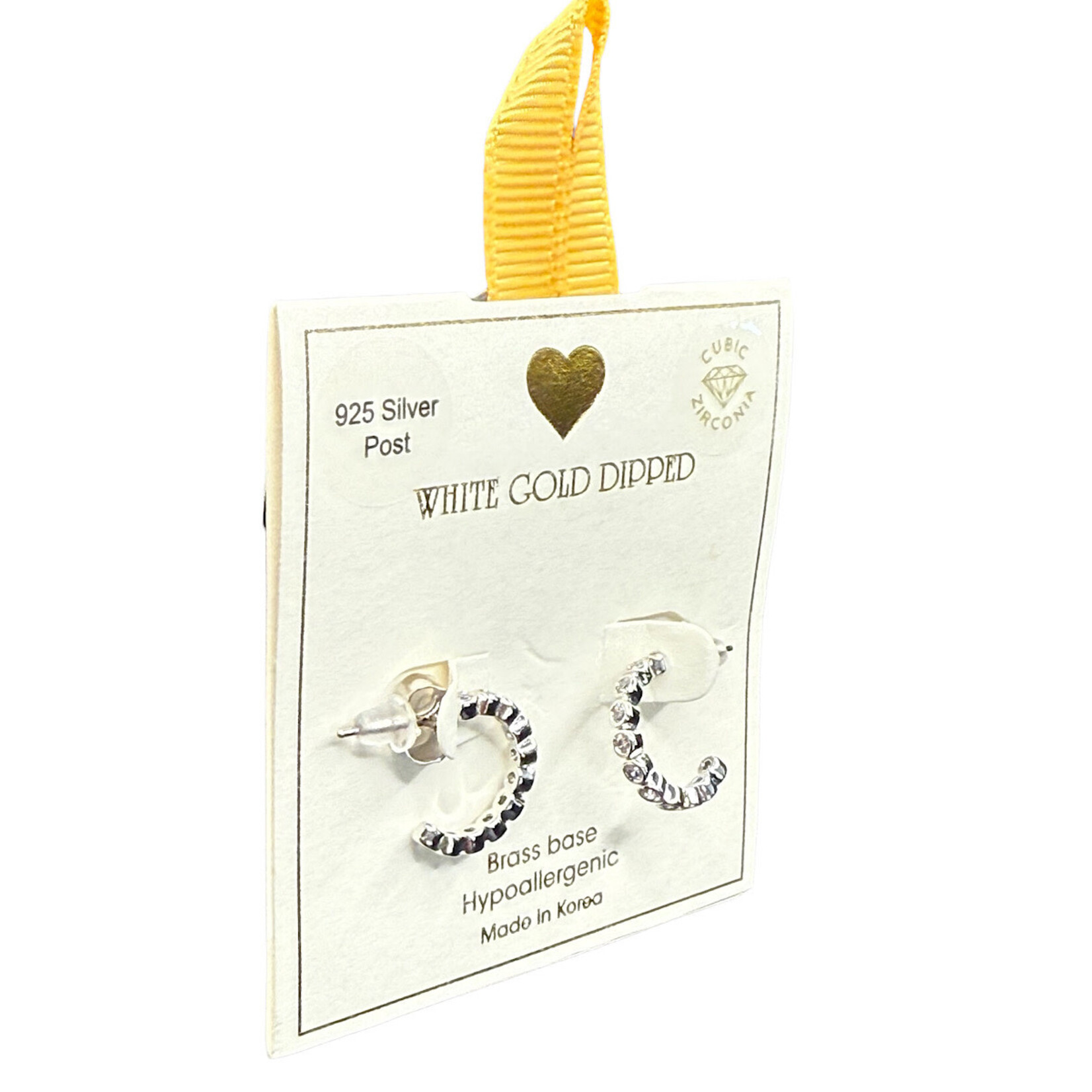 Yellow Ribbon CZ  Hoops 925 Silver Post Butterfly Back