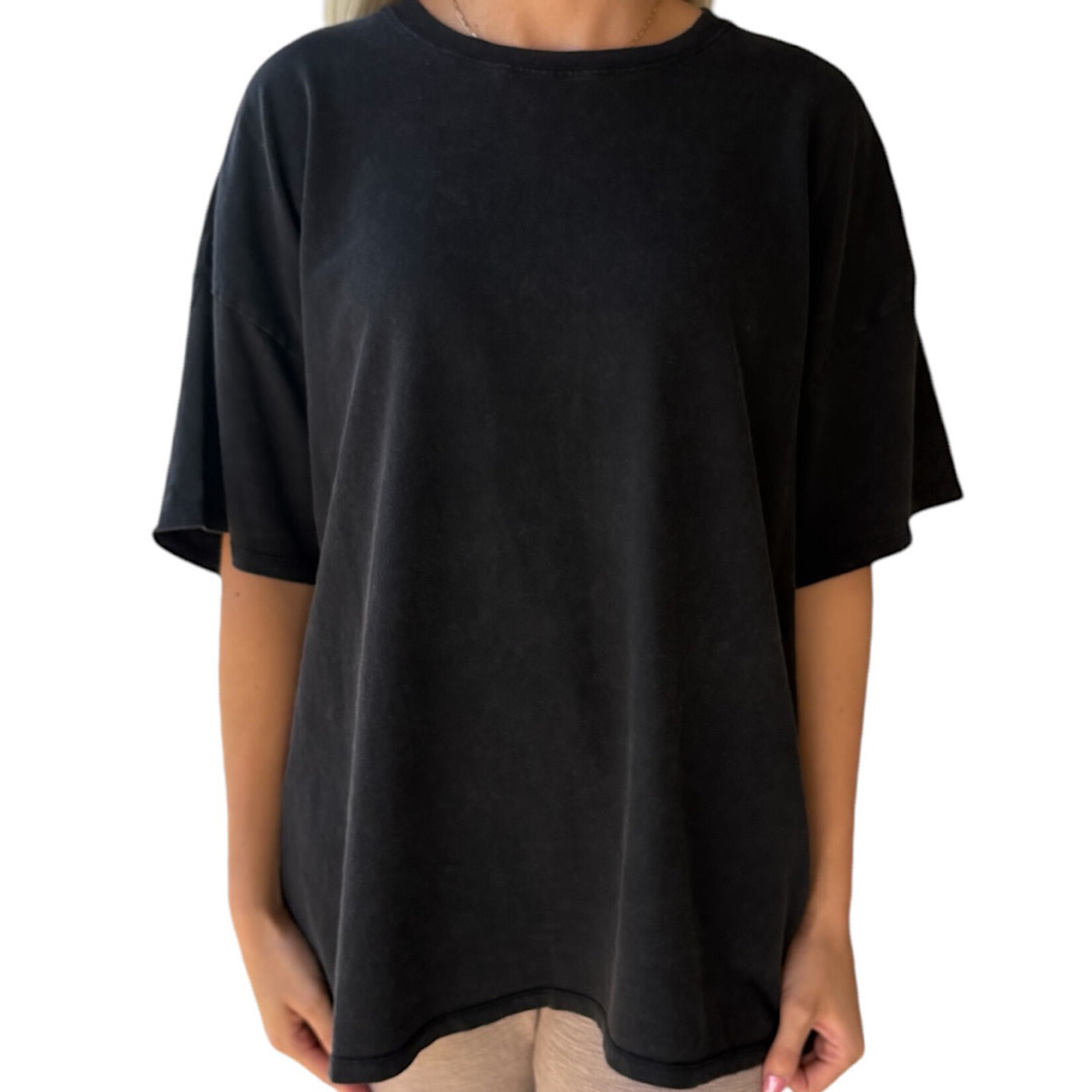 Black Mineral Washed Oversized Crew Neck Tee