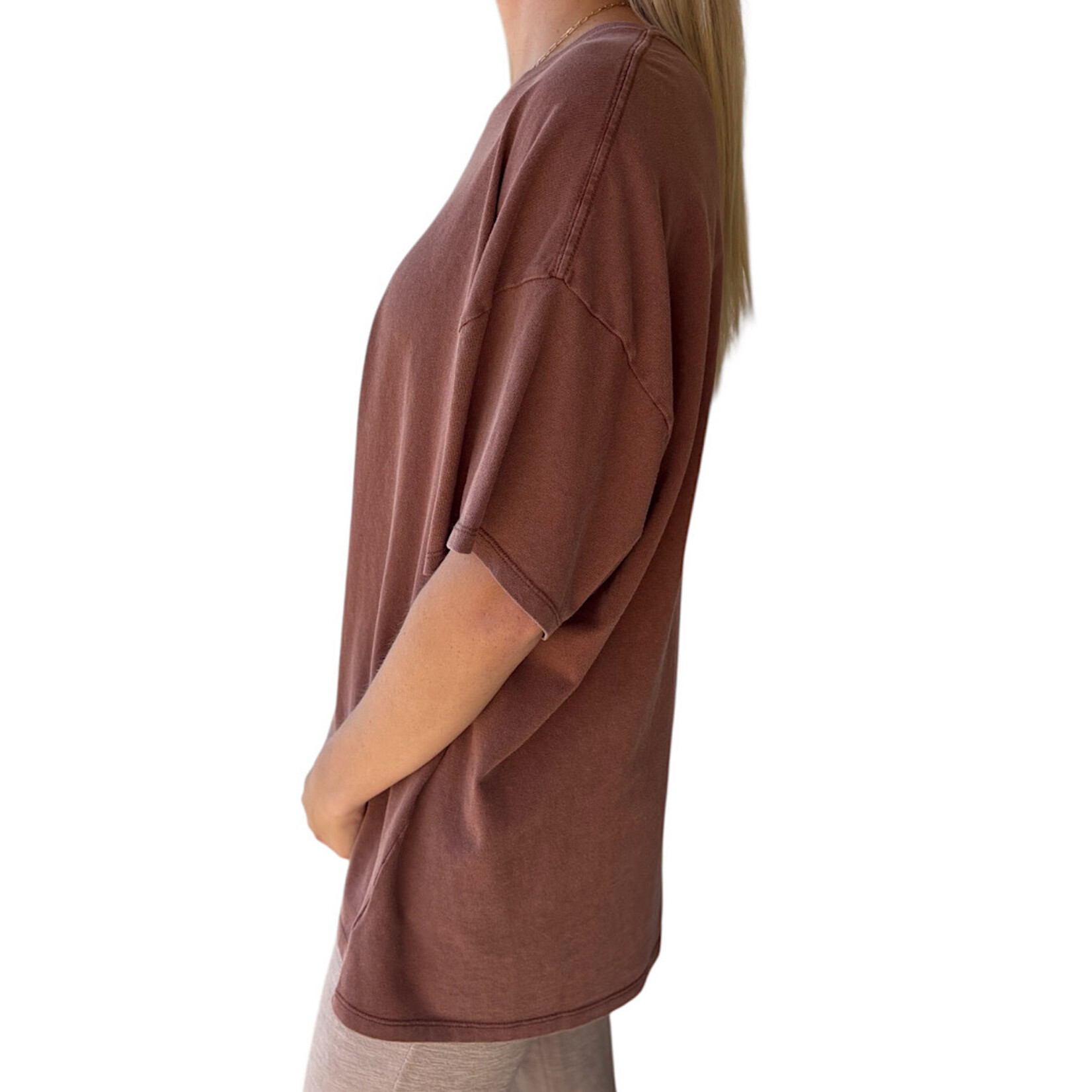 Chestnut Mineral Washed Oversized Crew Neck Tee