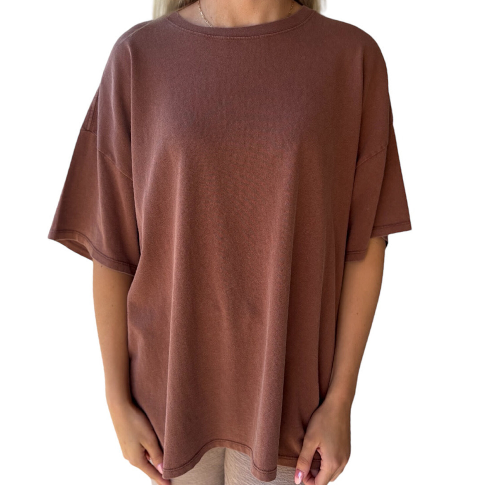 Chestnut Mineral Washed Oversized Crew Neck Tee
