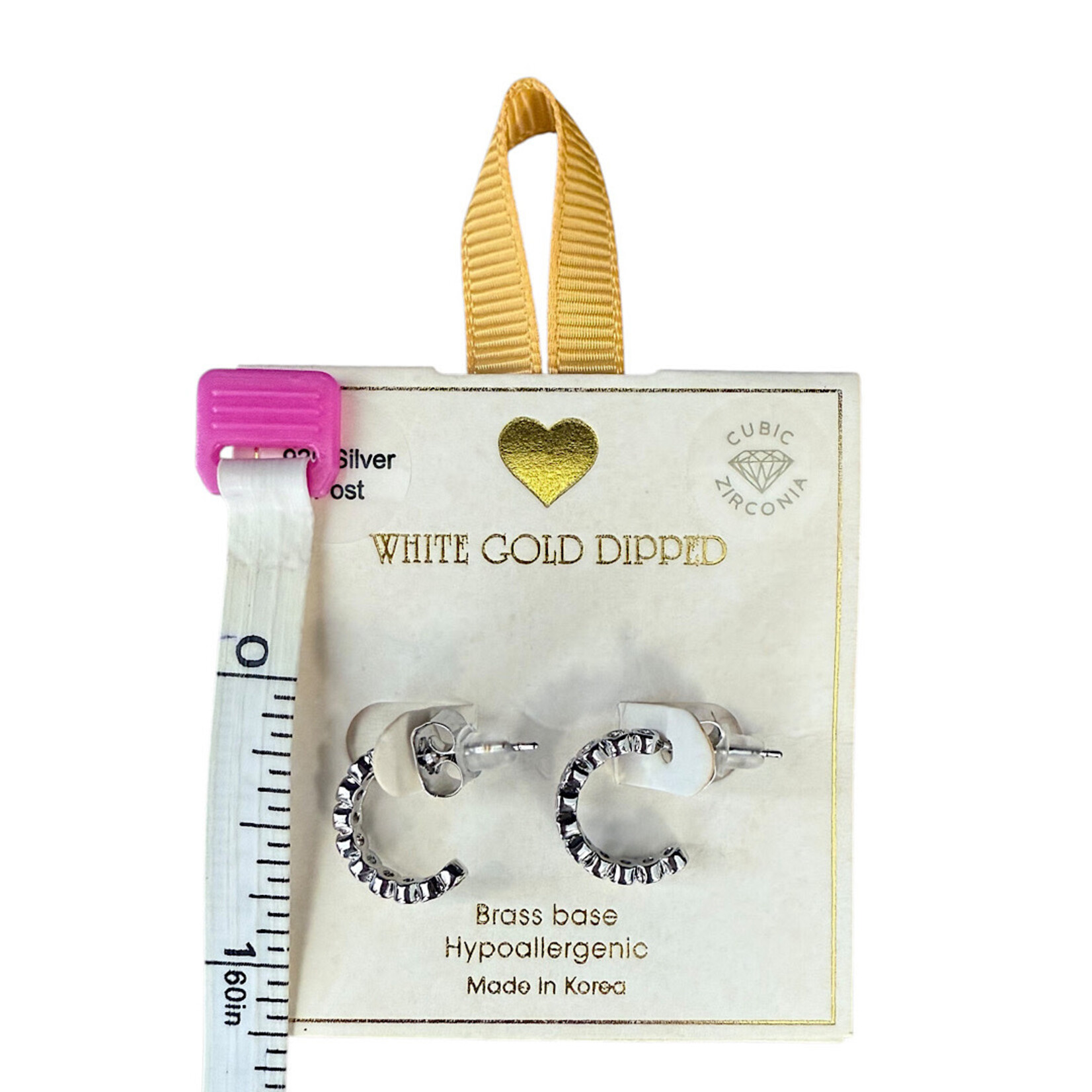 Yellow Ribbon CZ  Hoops 925 Silver Post Butterfly Back