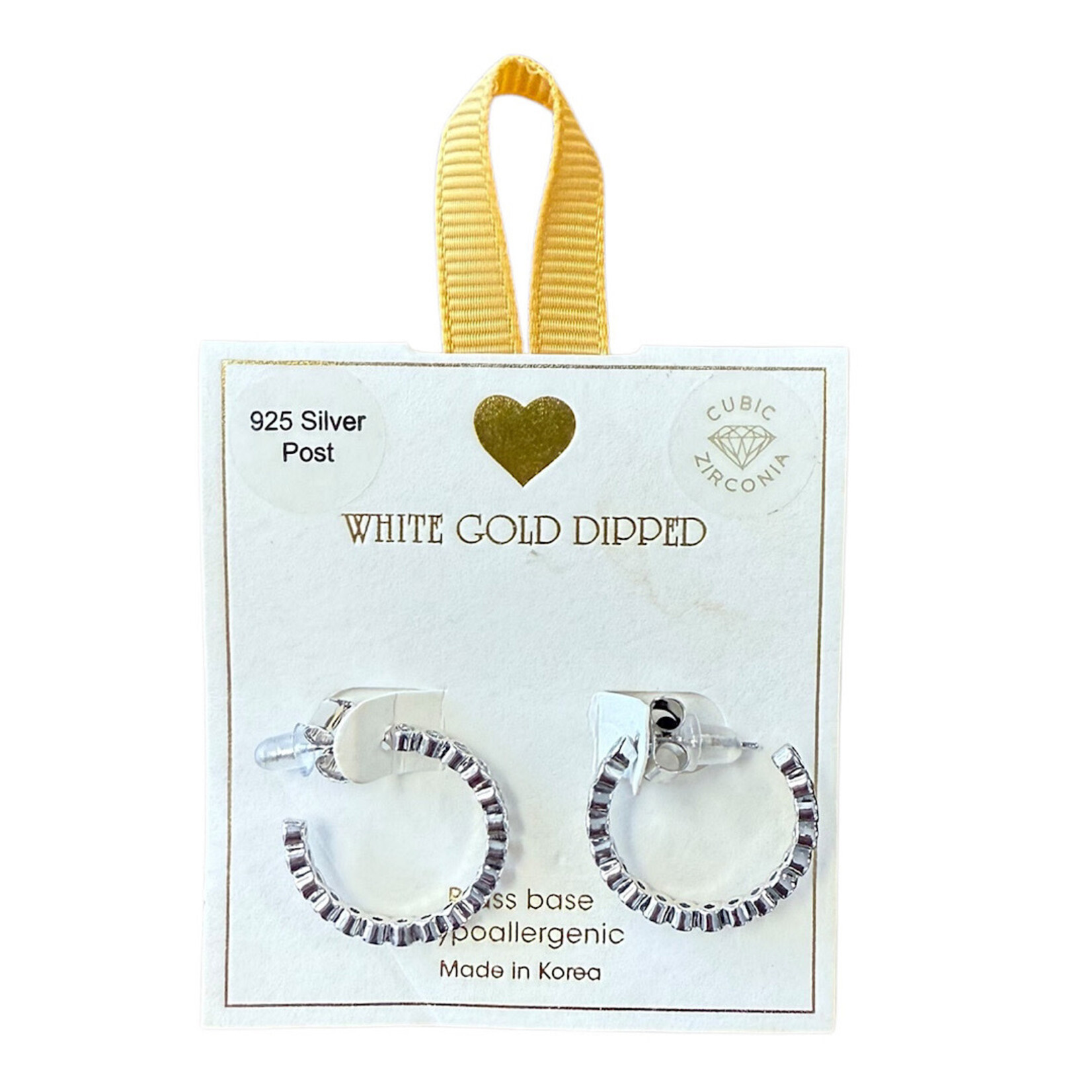 Yellow Ribbon CZ  Hoops 925 Silver Post Butterfly Back