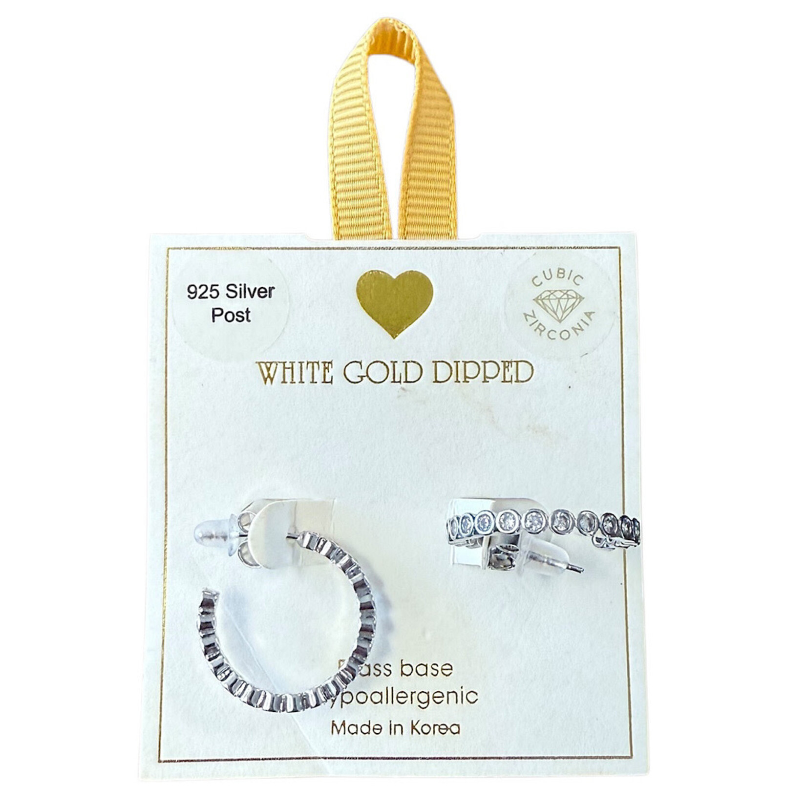 Yellow Ribbon CZ  Hoops 925 Silver Post Butterfly Back