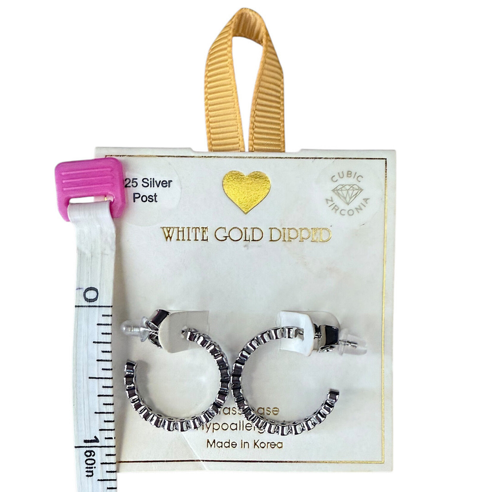 Yellow Ribbon CZ  Hoops 925 Silver Post Butterfly Back