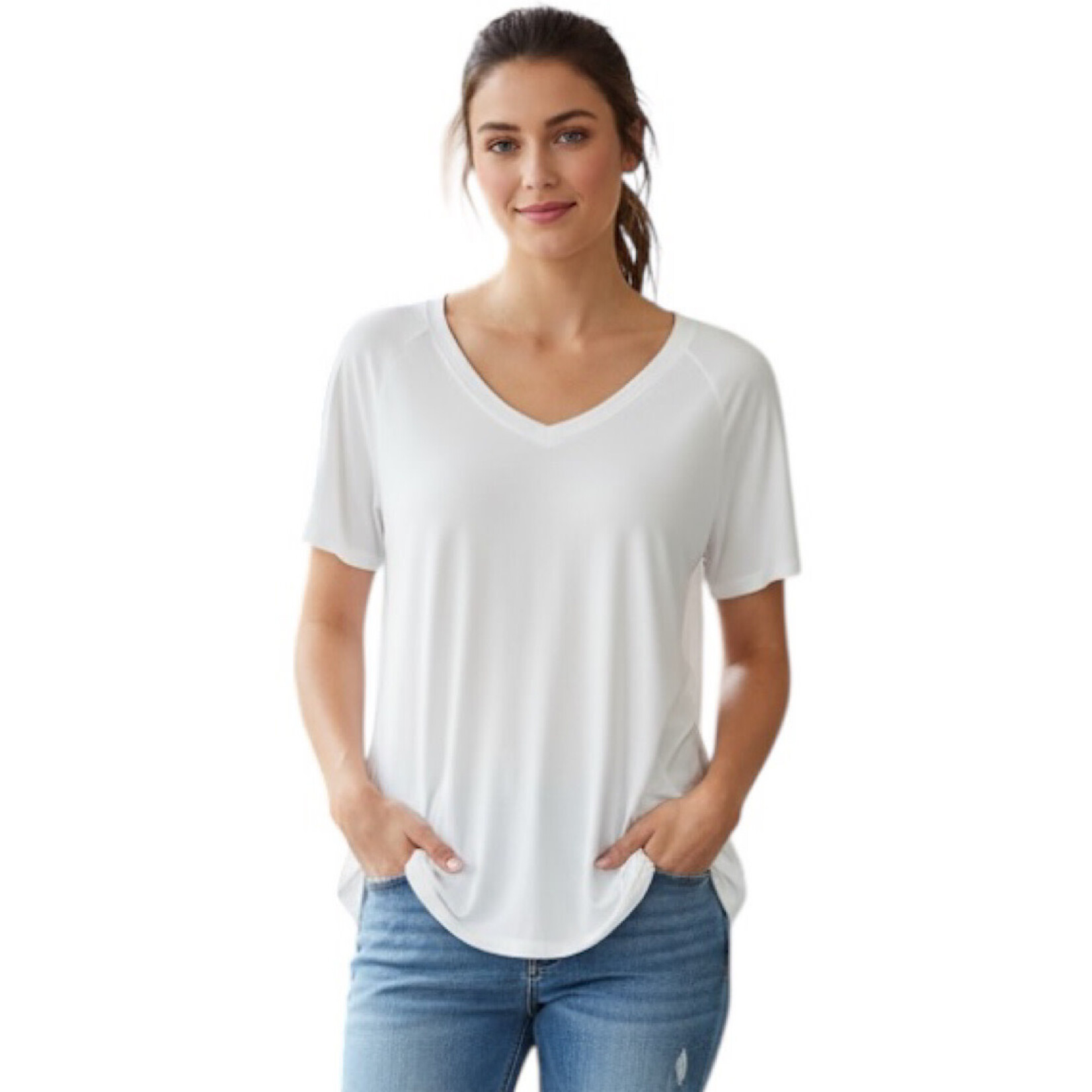 Off White V-Neck Oversized Relaxed Fit Tee