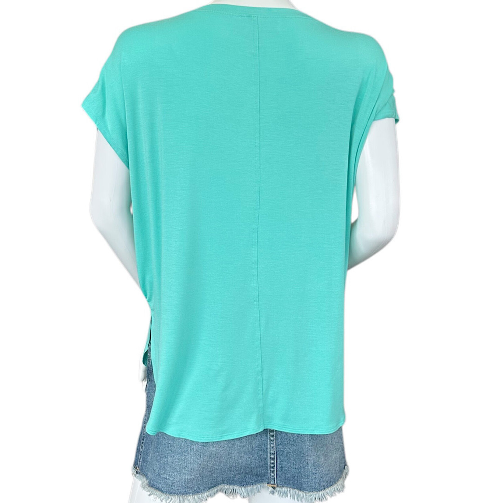 Turquoise Dolman Sleeve Top with Round Neck