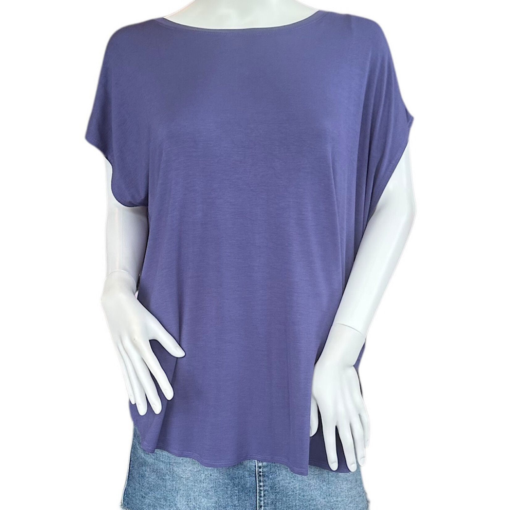 Dusty Indigo Dolman Sleeve Top with Round Neck